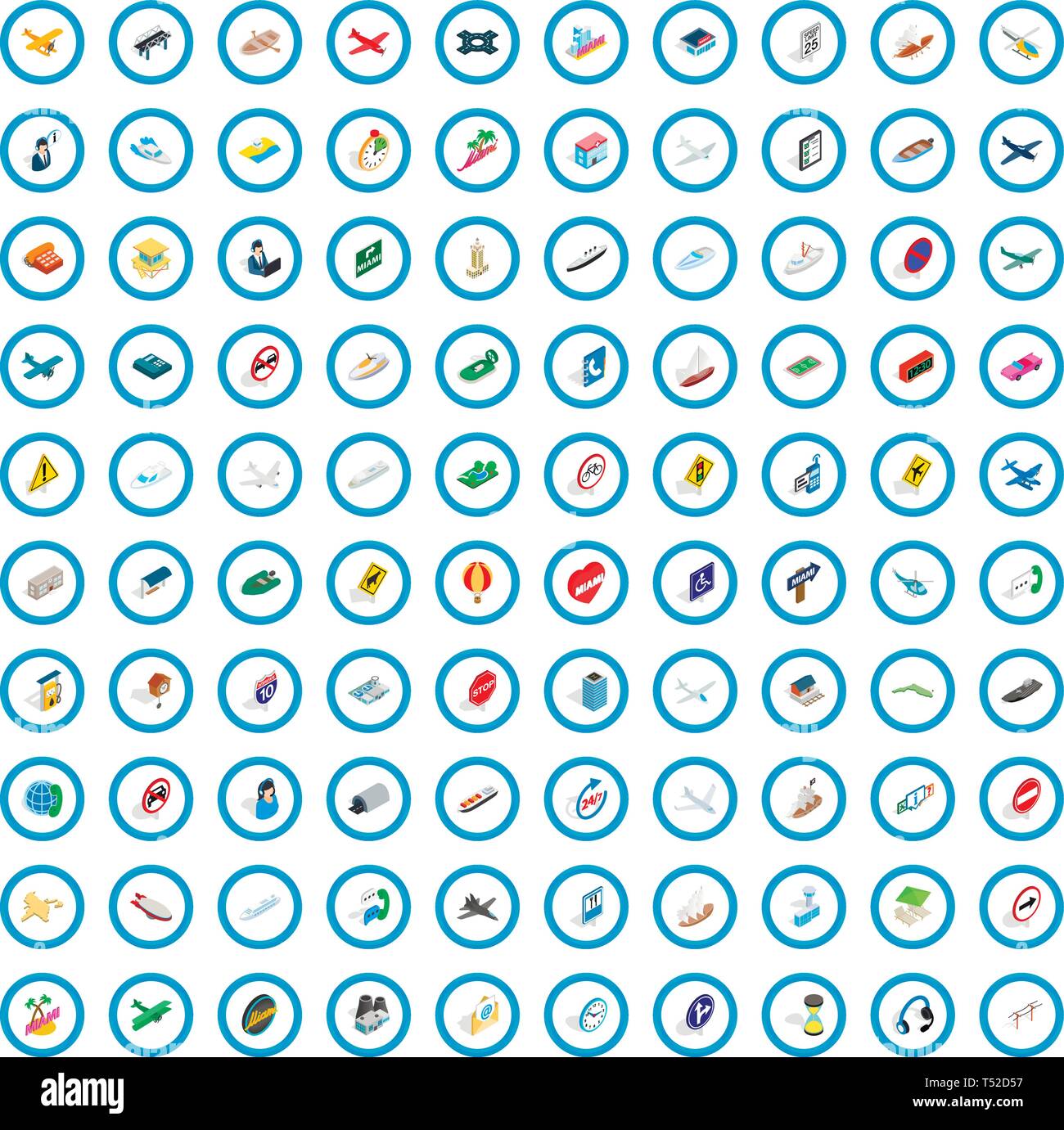 100 traffic icons set, isometric 3d style Stock Vector