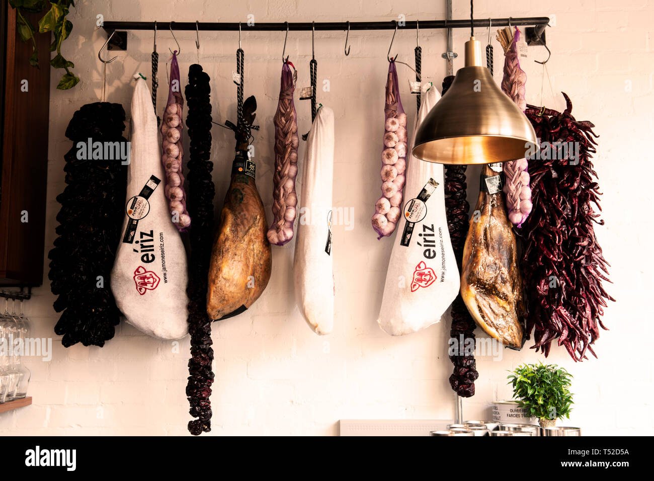 Charcuterie at Brindisa restaurant in Borough Market, London Stock