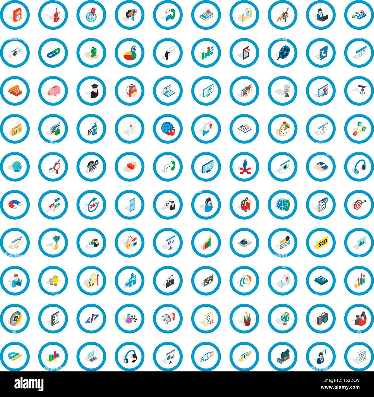 100 training icons set, isometric 3d style Stock Vector