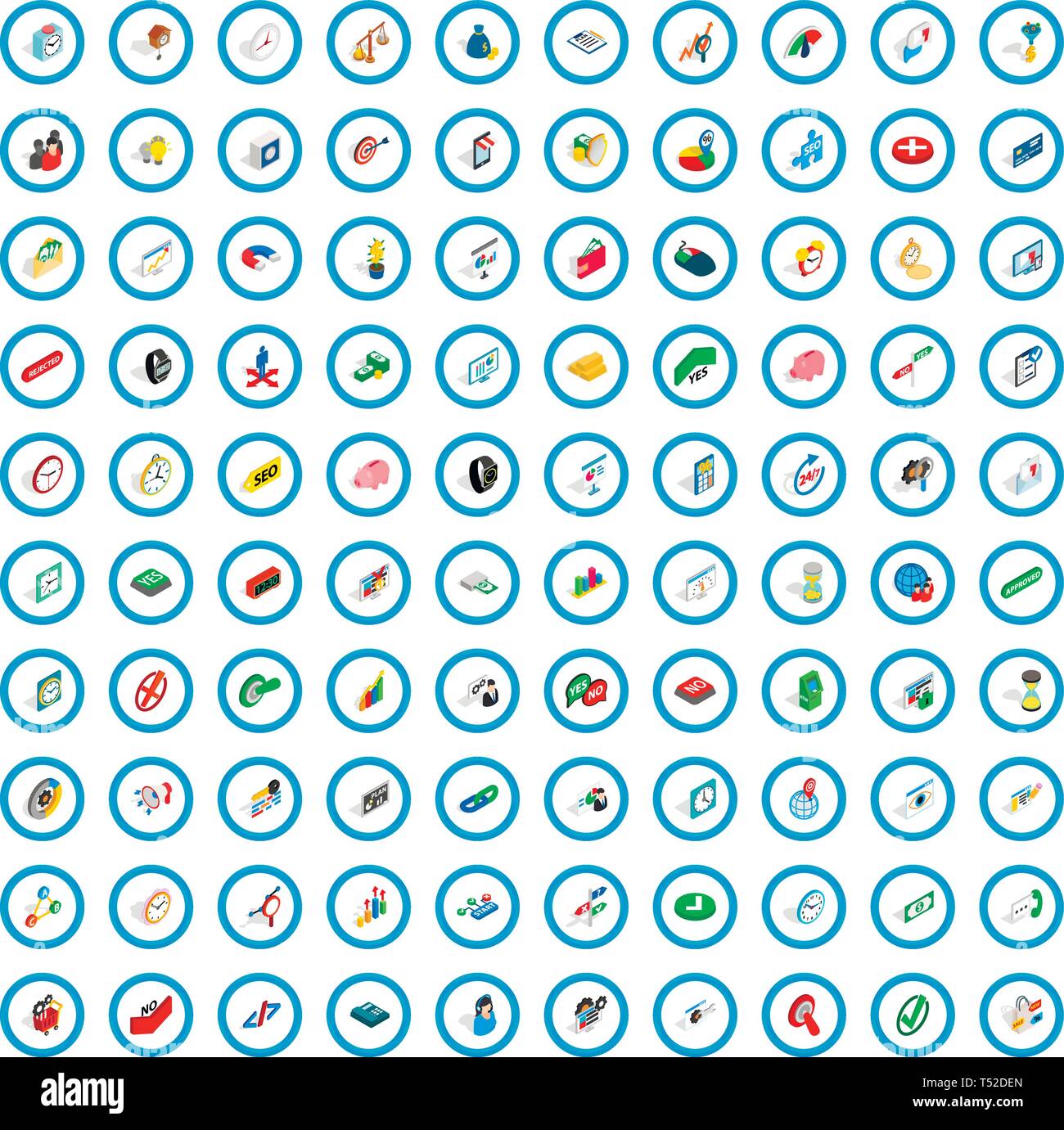 100 transaction icons set, isometric 3d style Stock Vector