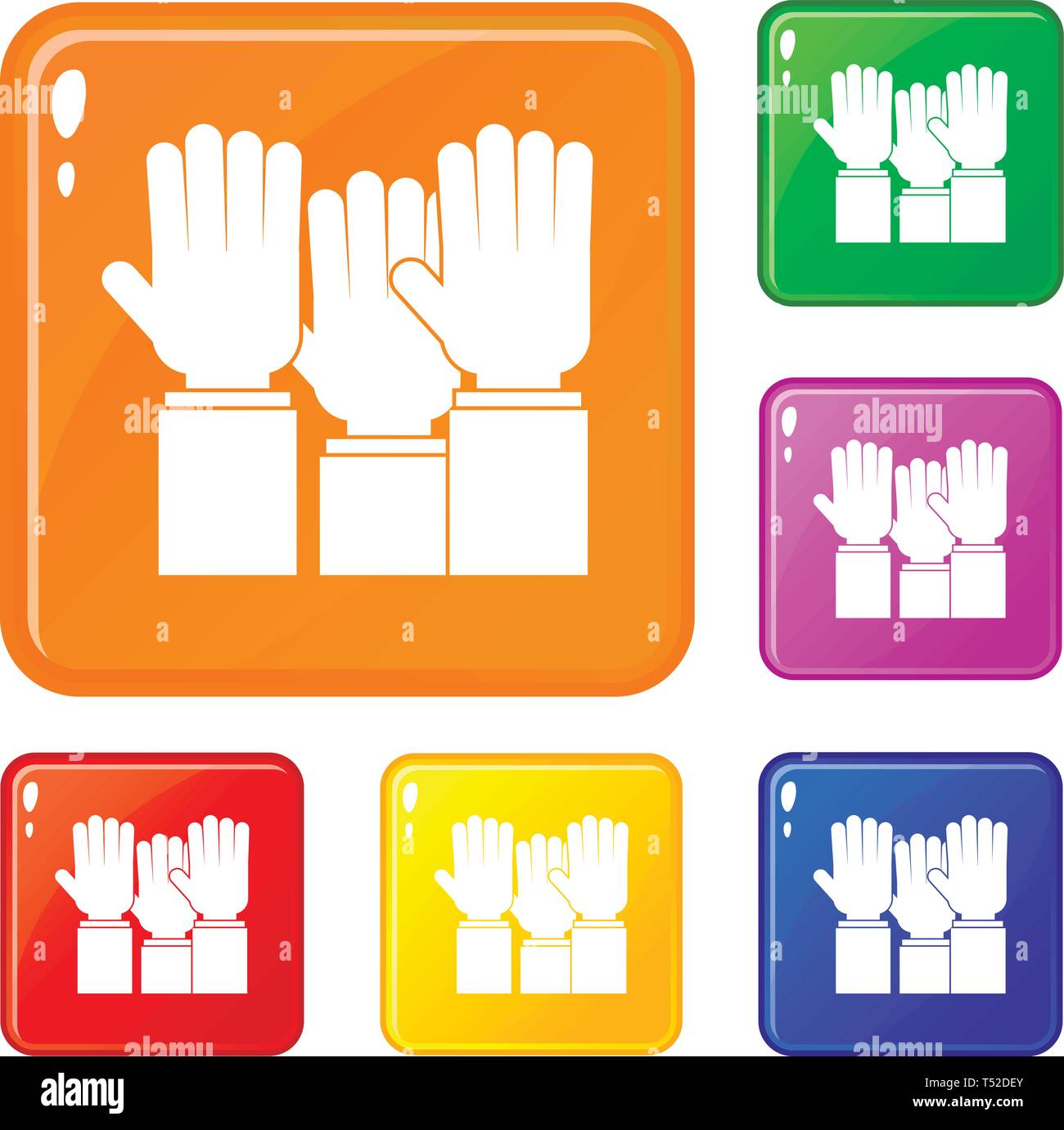 Different people hands raised up icons set vector color Stock Vector ...