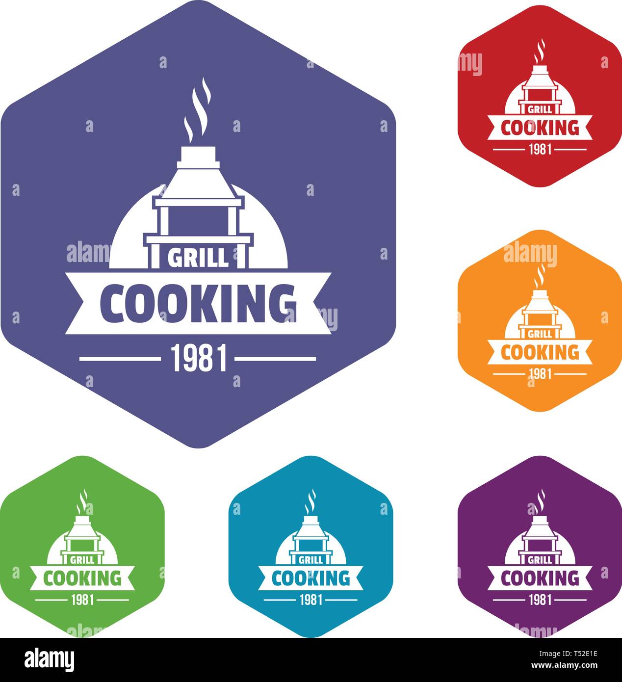 Grill cooking icons vector hexahedron Stock Vector