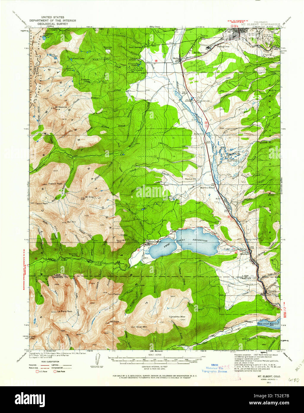 Usgs Topo Maps Colorado Usgs Topo Map Colorado Co Mt Elbert 233913 1935 62500 Restoration Stock  Photo - Alamy