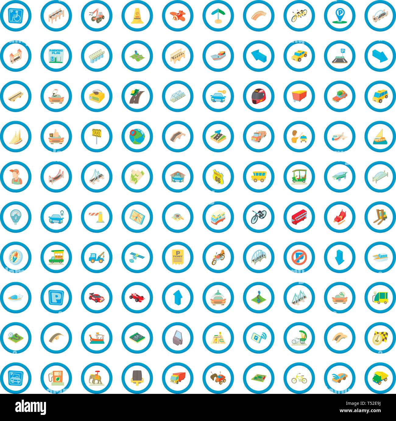 100 transport and road icons set, cartoon style Stock Vector Image ...