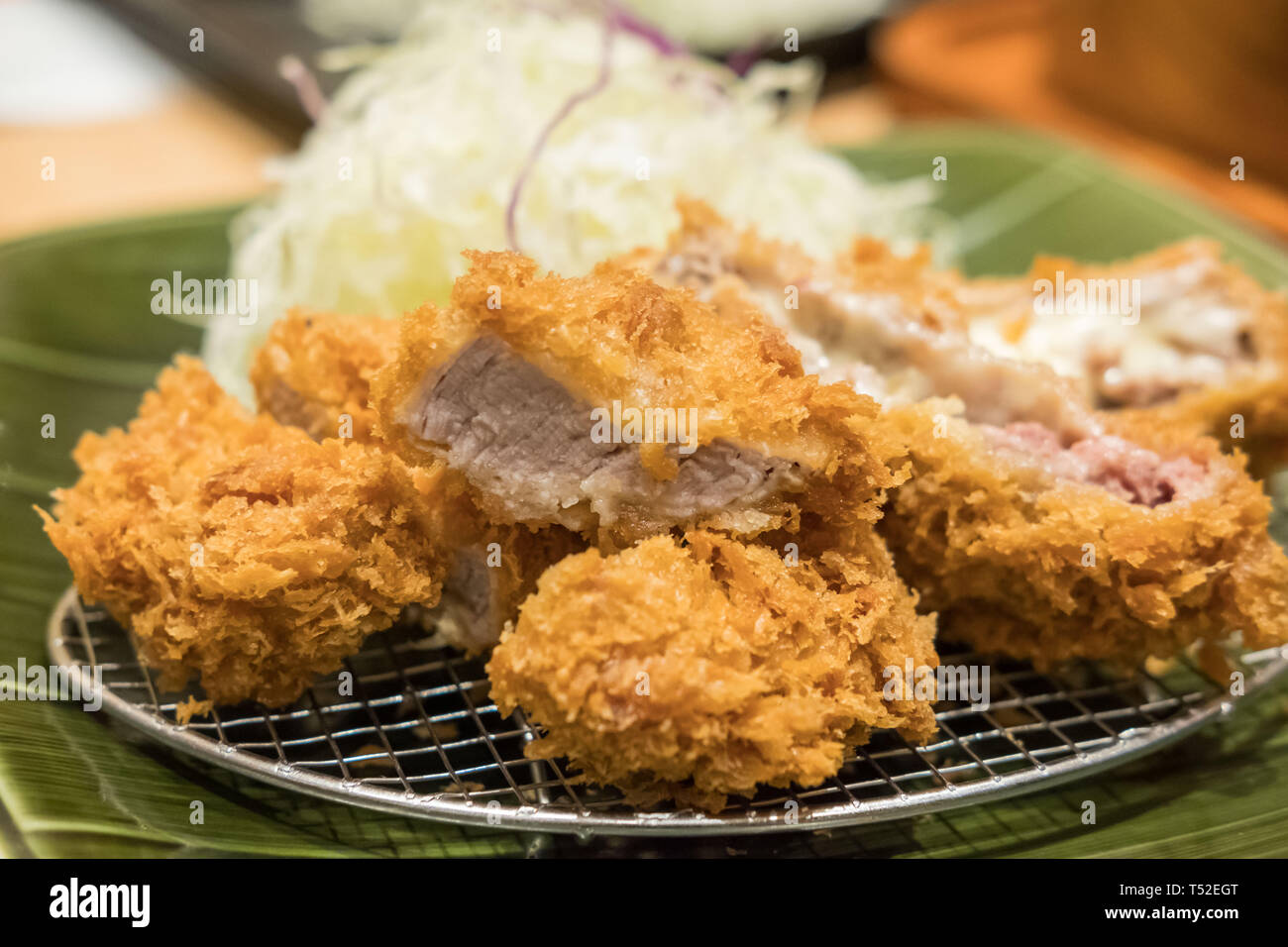 cheese tonkatsu pork cutlet with rice and vegetable set, soft focus
