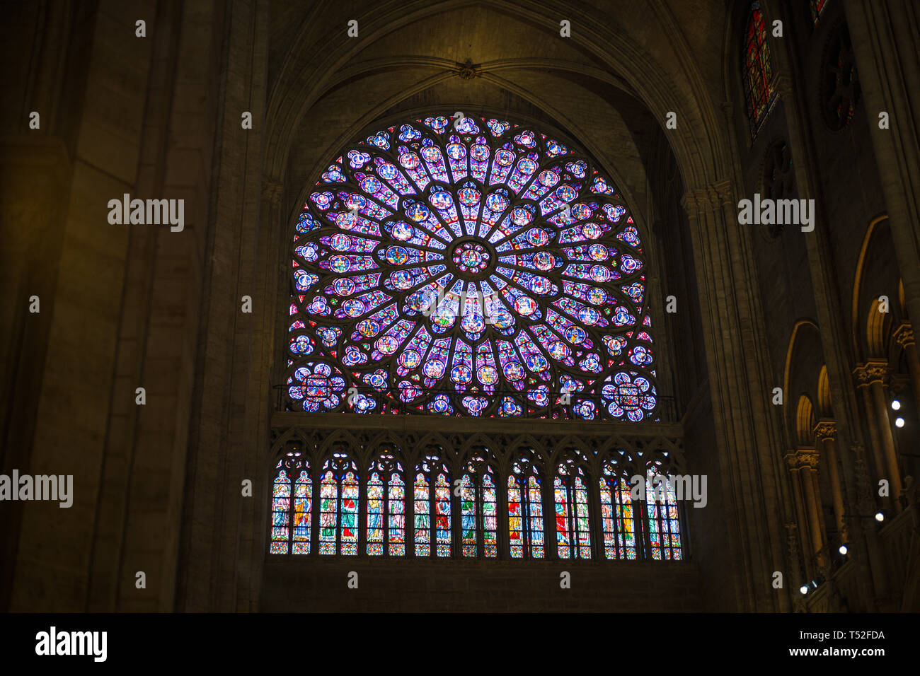 Notre Dame rose window, Paris France Stock Photo