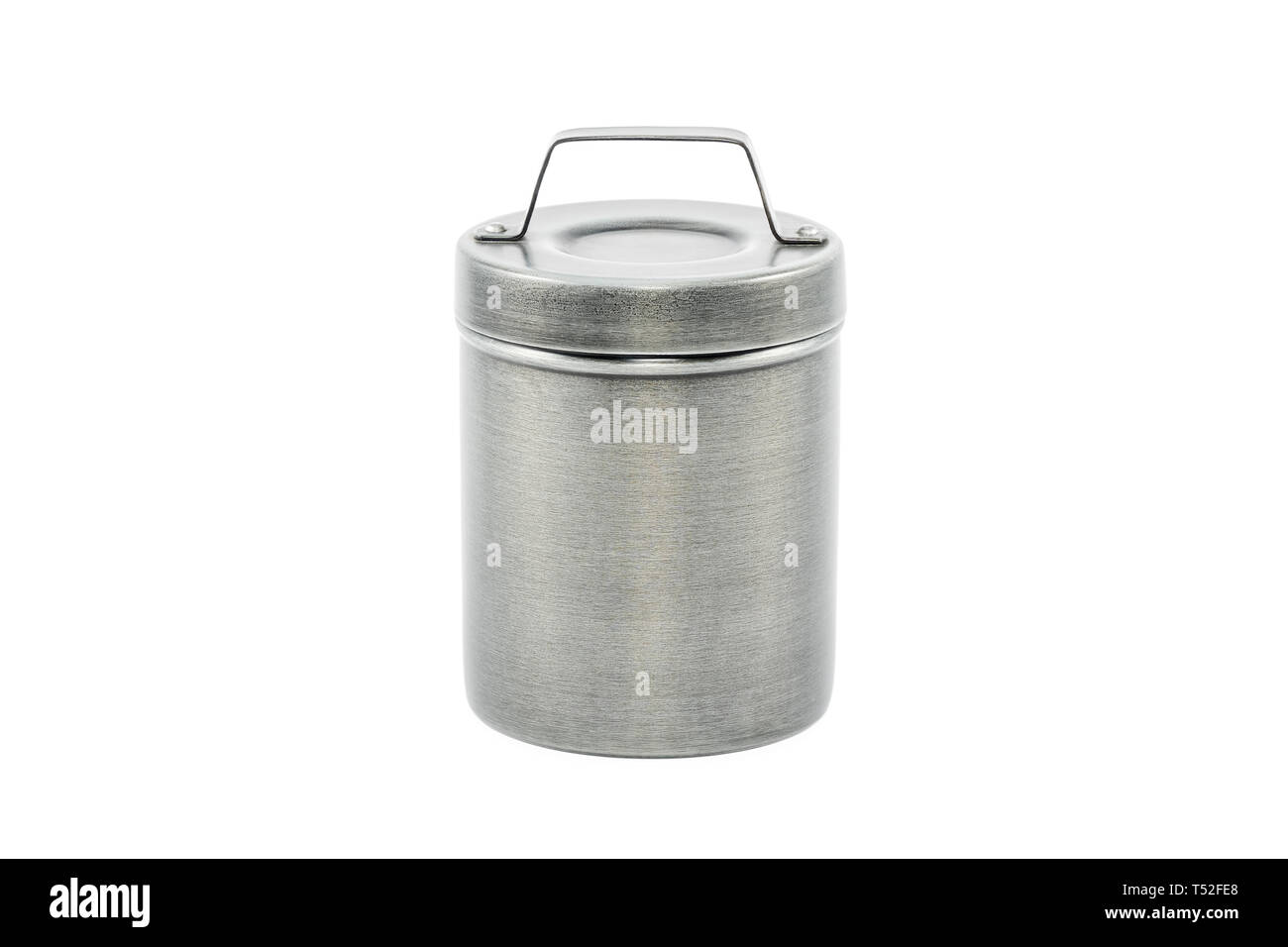 metal container for loose products covered with a lid with a handle,  isolated on a white background Stock Photo - Alamy