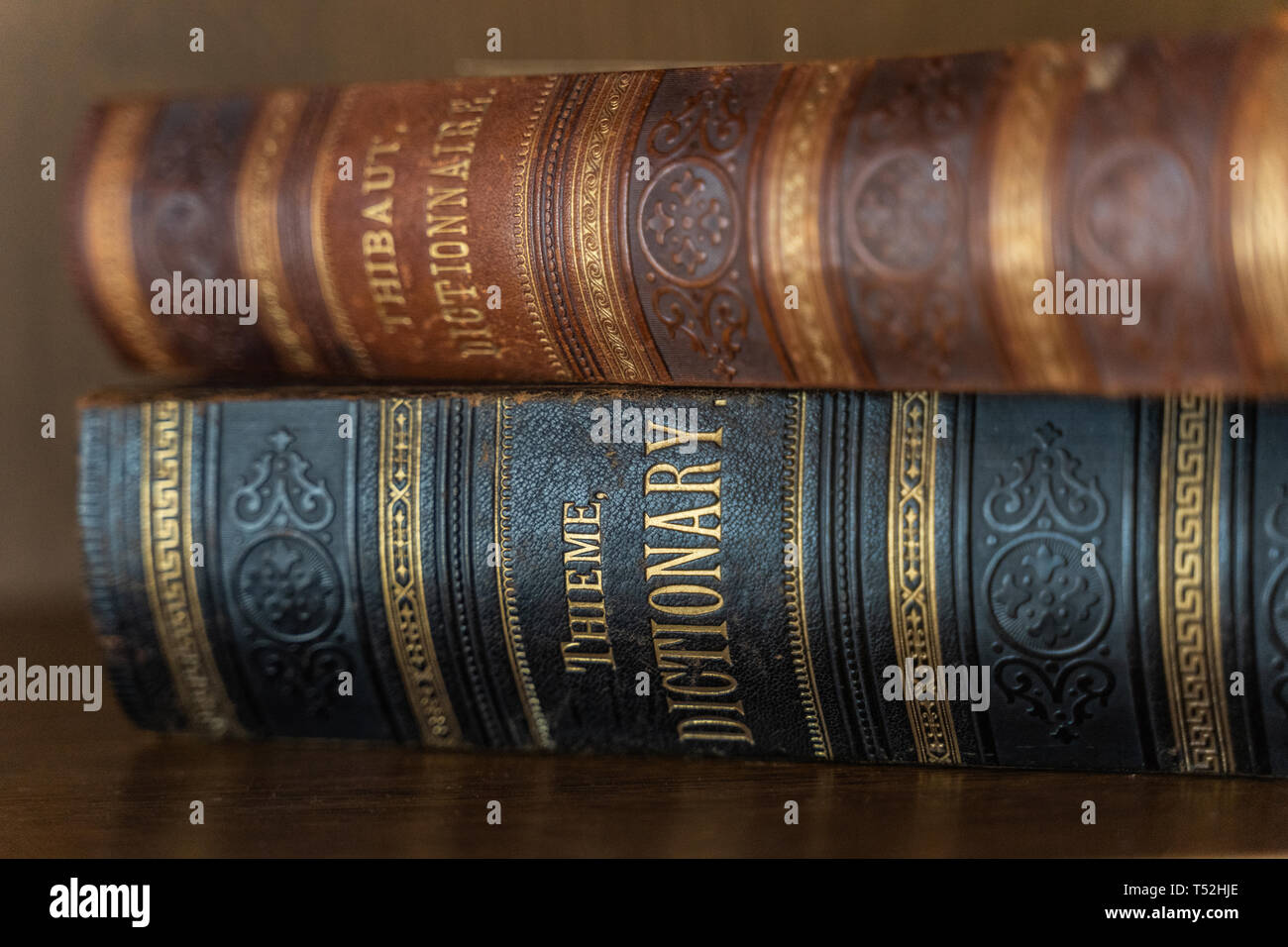 Two old dictionaries lie on one another (early 19th century Stock Photo