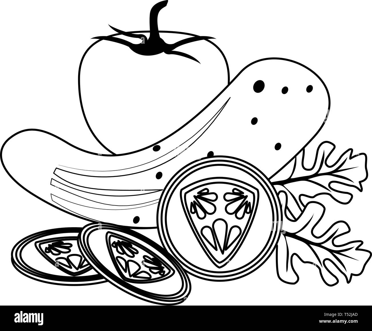 Fresh vegetables cartoon in black and white Stock Vector Image & Art ...