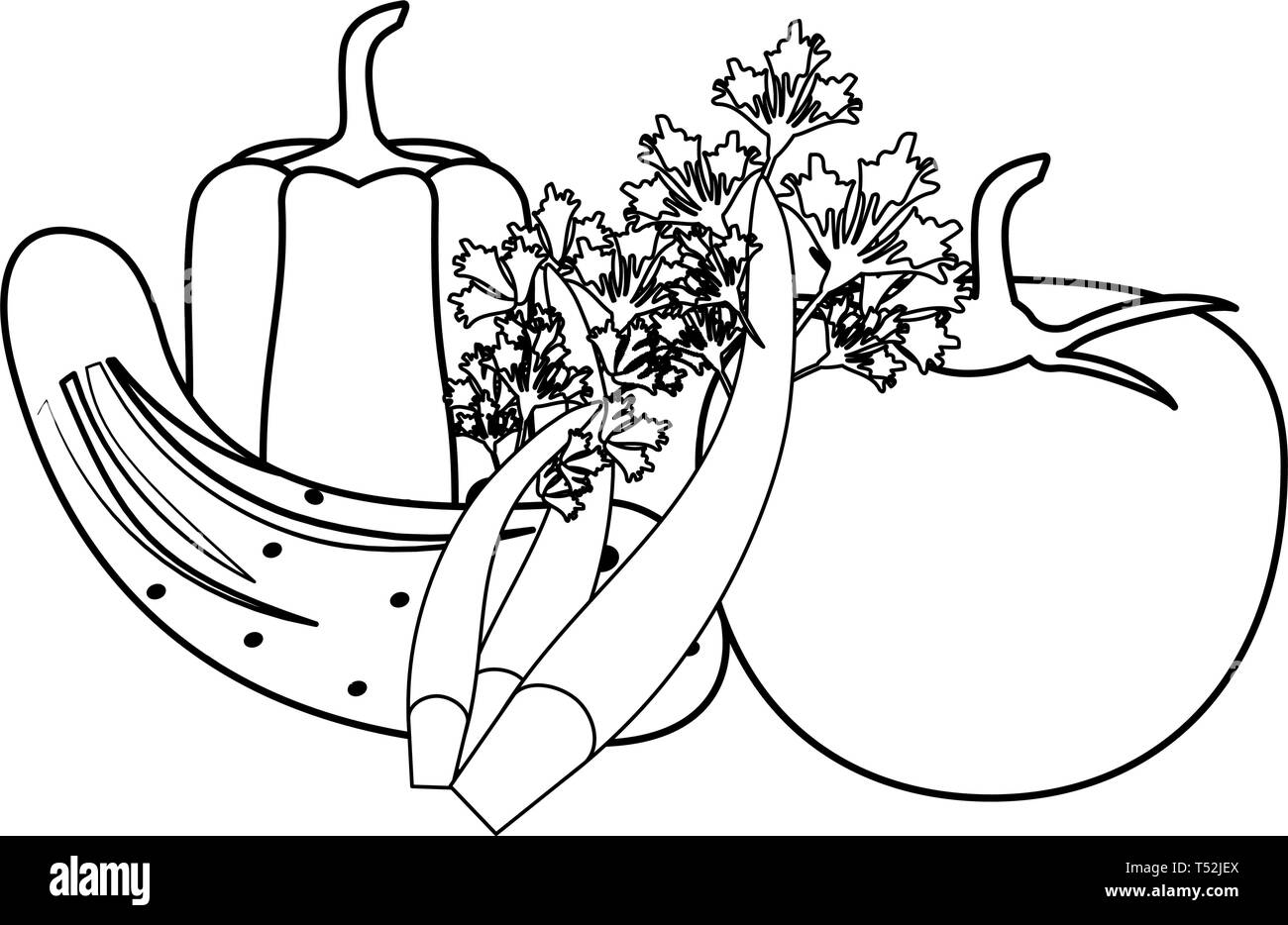 Fresh vegetables cartoon in black and white Stock Vector Image & Art ...