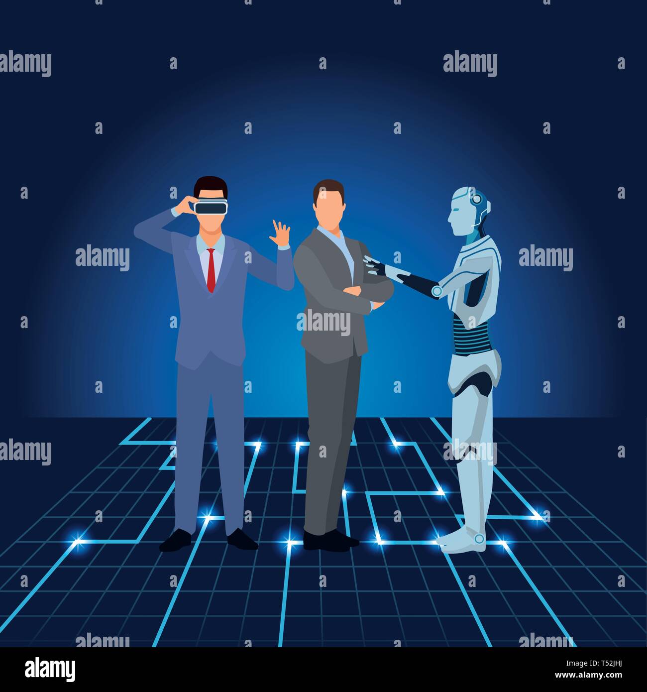 humanoid robot and businessmen Stock Vector