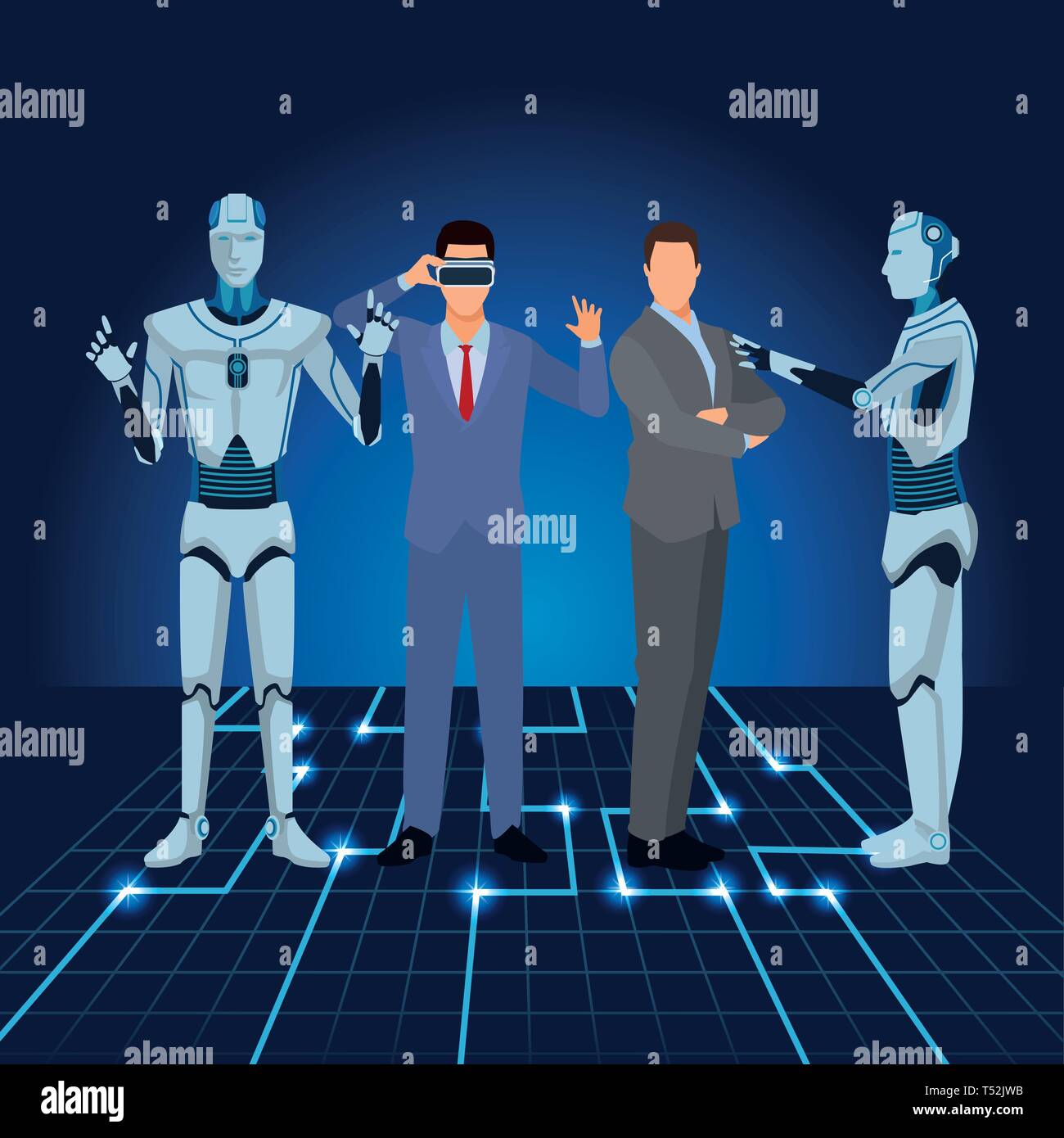 humanoid robot and businessmen Stock Vector