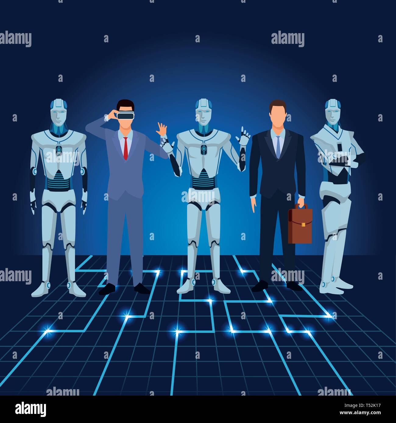 humanoid robot and businessmen Stock Vector