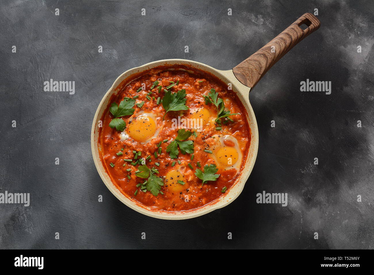 Shakshuka , middle eastern traditional homemade breakfast fried eggs