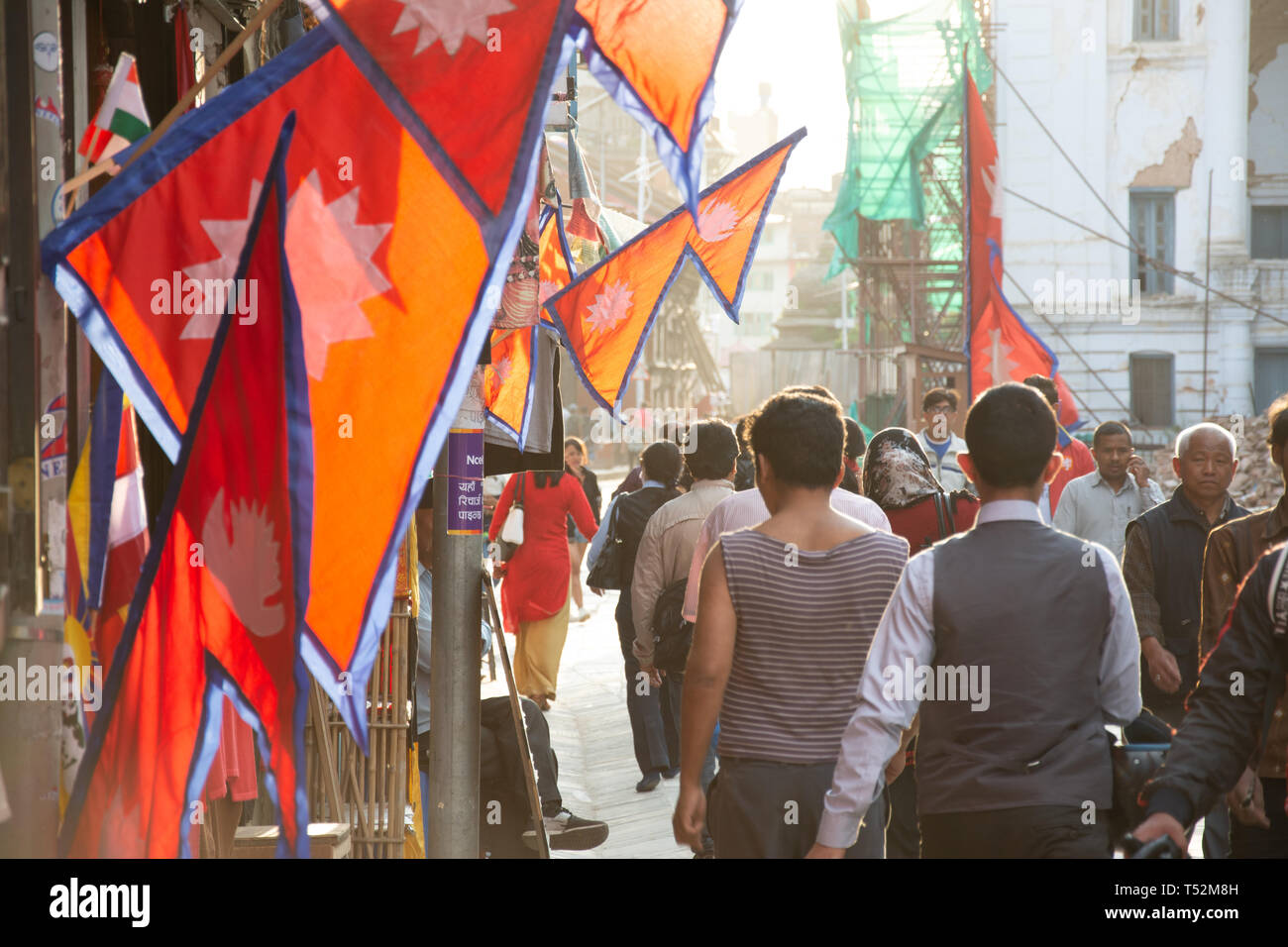 Kathmandu, Nepal - May 02, 2017: Busy crowd in the streets of Kathmandu Durbar Square. Stock Photo