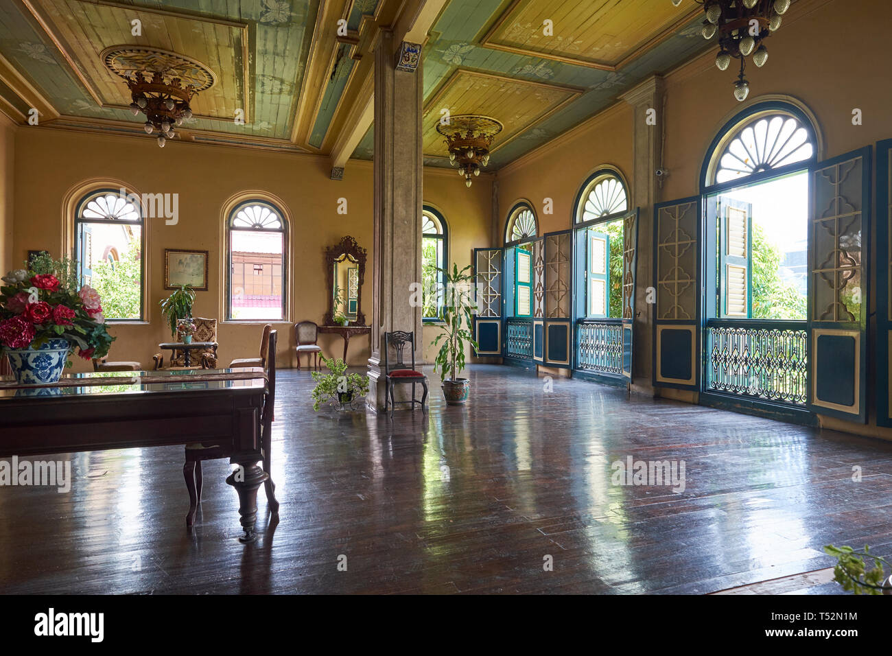 Large upstairs ballroom  of the Chinese merchant mansion, Tjong A Fie, in Medan, Indonesia. Stock Photo
