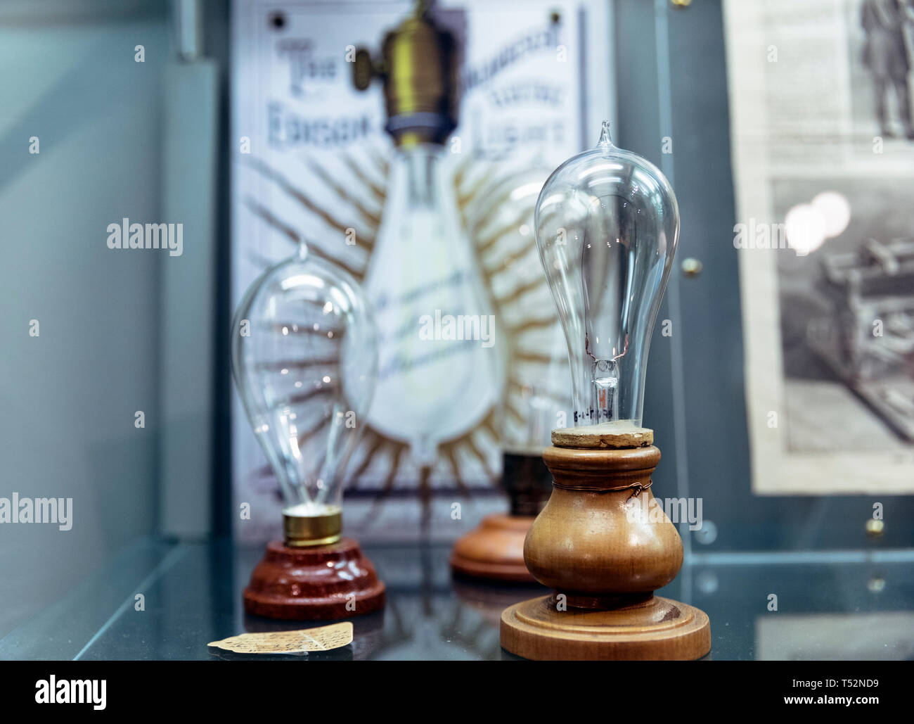 USA, Florida, Fort Myers,  Edisonand Ford Winter Estates Museum, light bulb invention on display Stock Photo