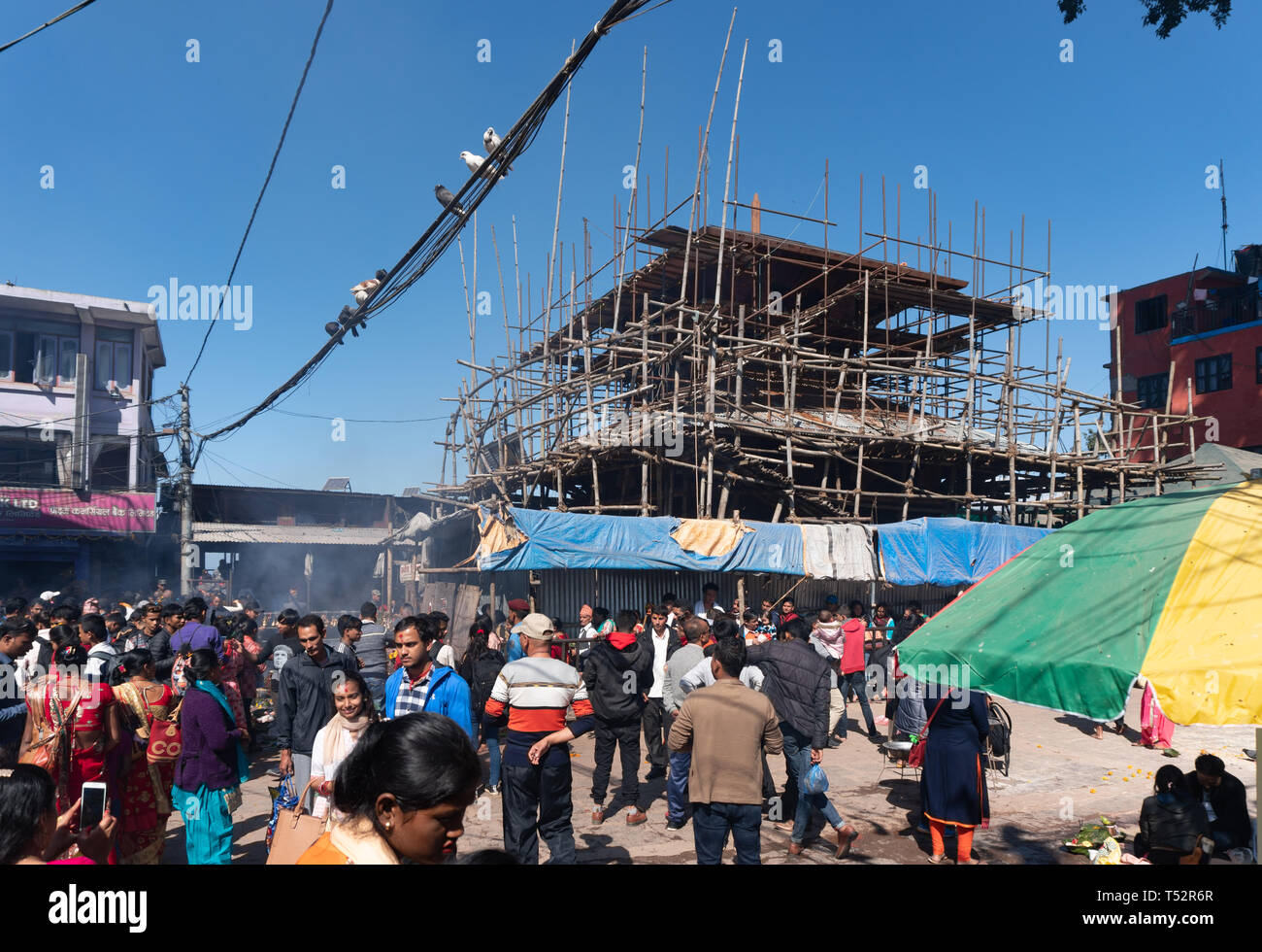 Gorkha, Nepal - November 04, 2017: View of Manokamana devi temple in Gorkha district undergoing reconstruction that was damaged by an earthquake. Stock Photo