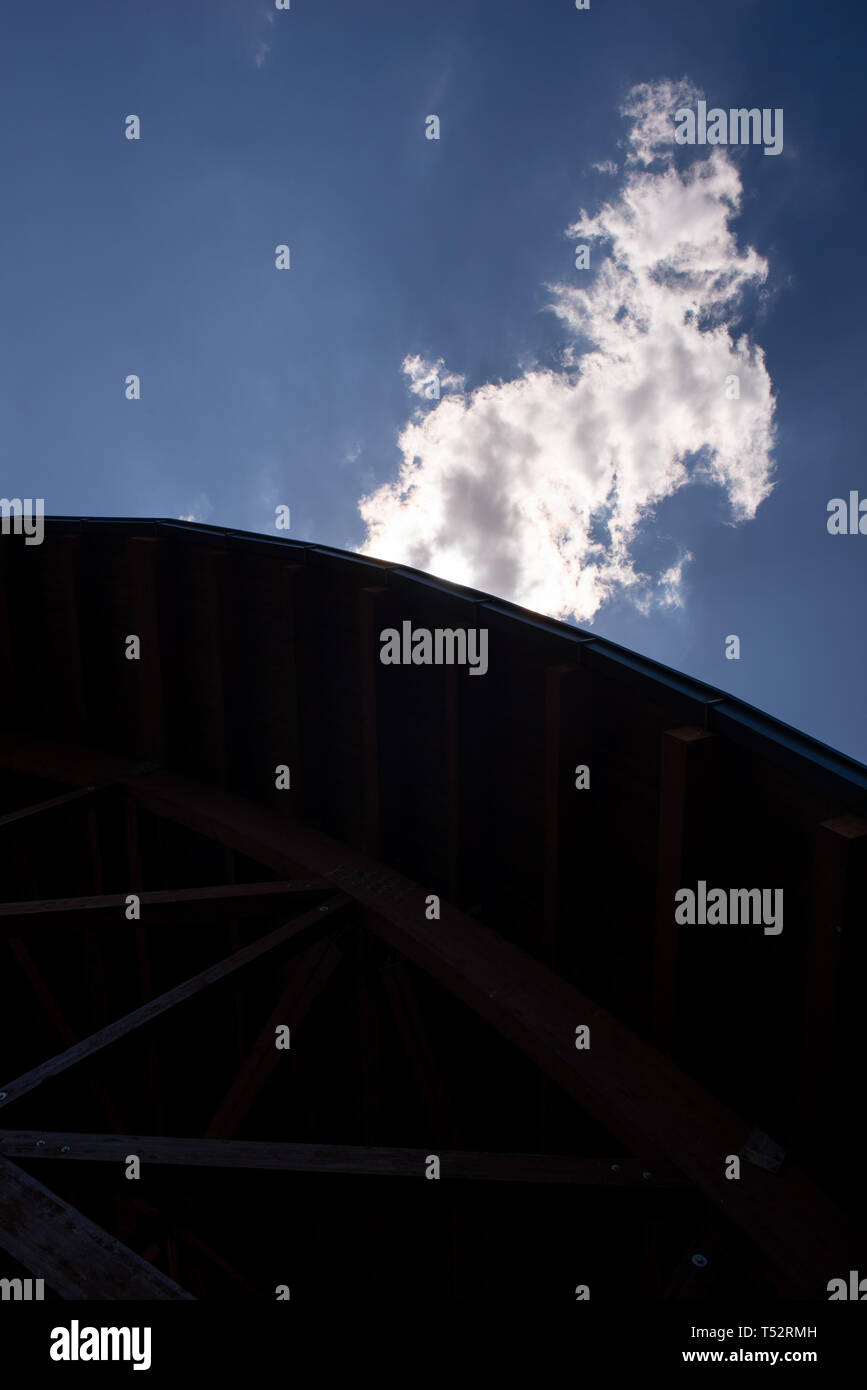 Wooden roof against blue sky with cloud Stock Photo - Alamy