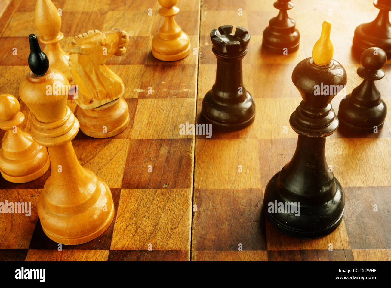 Confrontation and conflict concept. Chess kings opposite each other. Stock Photo