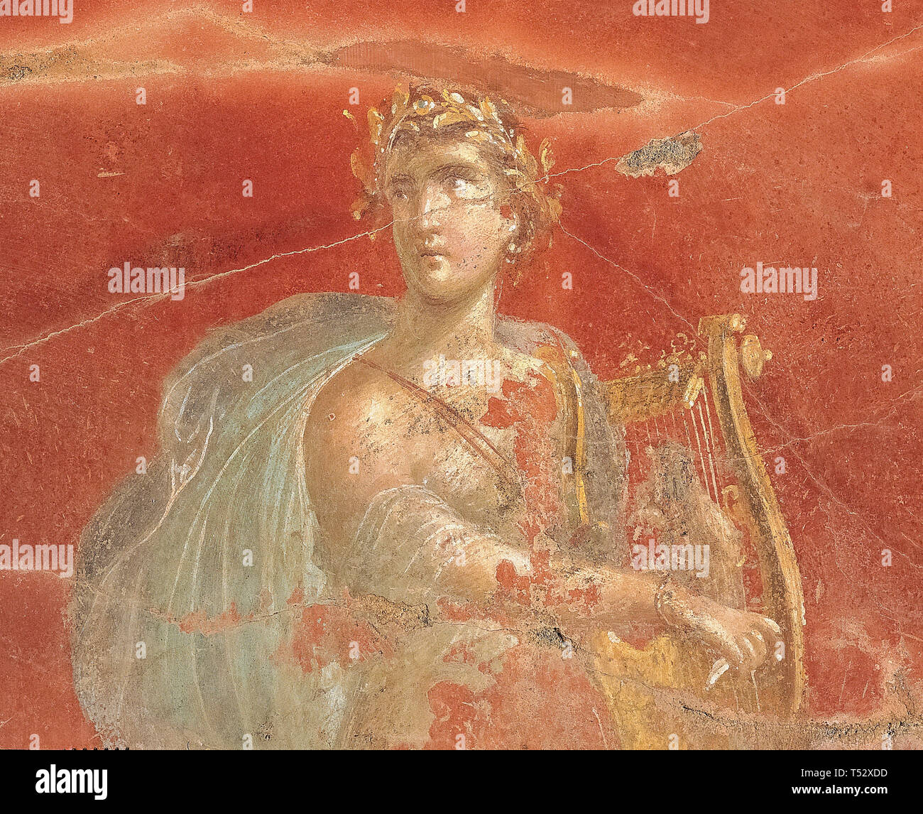 Italy Campania Moregine -  Nerone Moregine, Triclinio A, north wall Nero as Apollo, 60-79 AD Wall painting Stock Photo