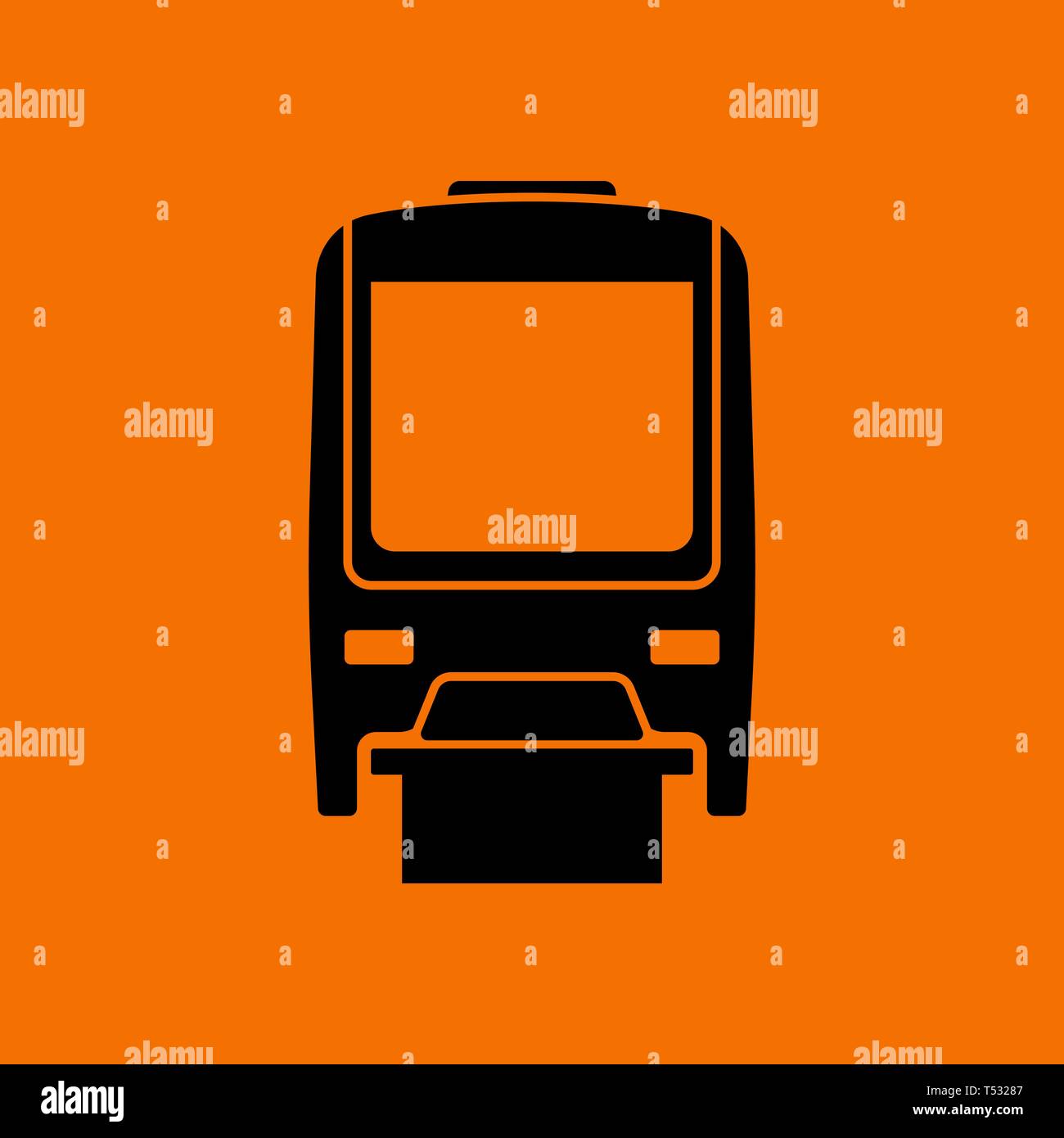 Monorail  icon front view. Black on Orange background. Vector illustration. Stock Vector