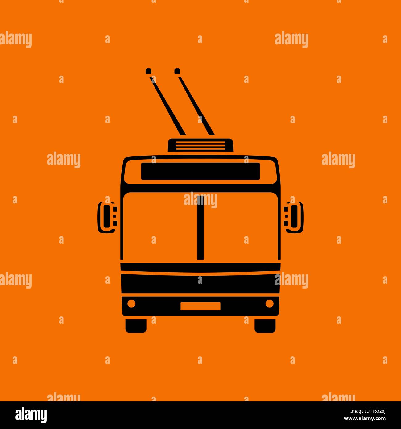 Trolleybus icon front view. Black on Orange background. Vector illustration. Stock Vector
