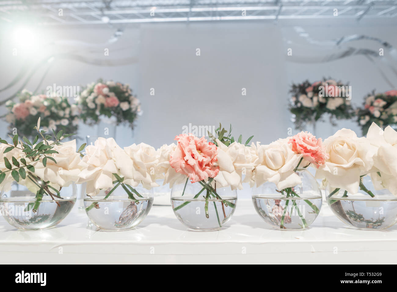 Small Flower Arrangements In Ball Glass Vases The Table Of The
