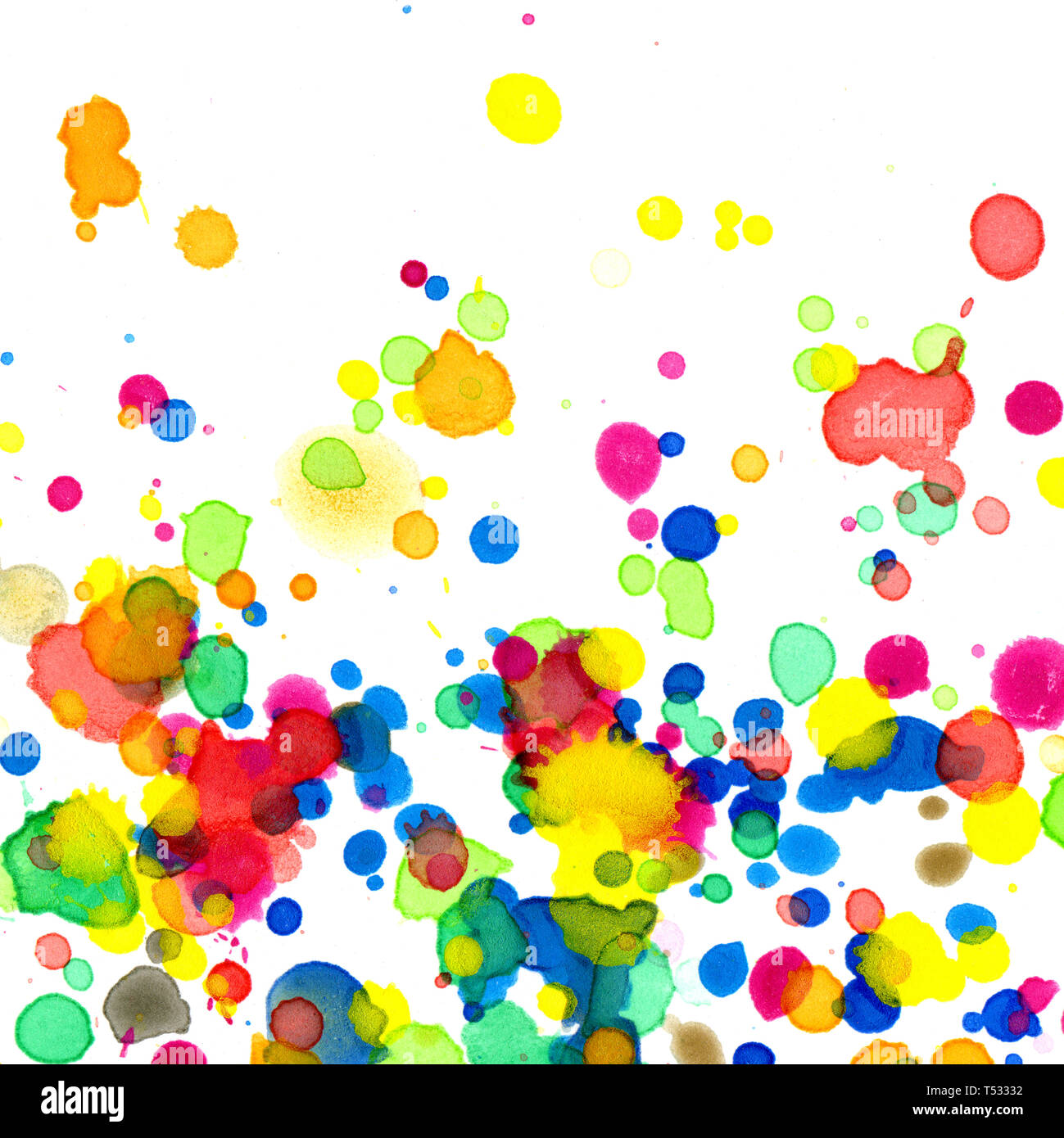 Colored splashes in abstract shape, painting background Stock Photo