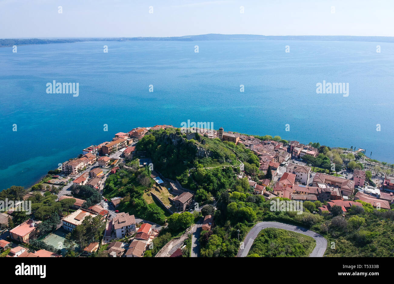 Aerial view of Trevignano Romano, on Bracciano lake, near Rome. Italy Stock Photo