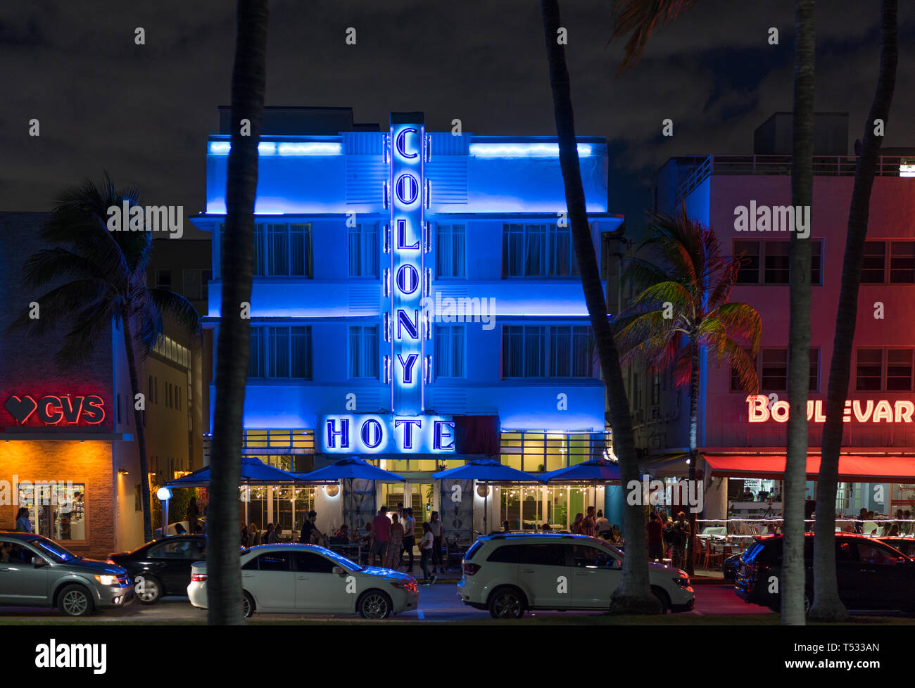 The Colony Hotel on Ocean Drive, South Beach, Miami, FL Stock Photo