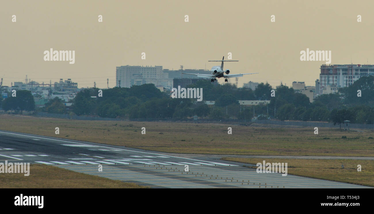 Saigon, Vietnam - Mar 23, 2019. A BAe 125-800A airplane (HS-EMG) landing at Tan Son Nhat Airport (SGN) in Saigon (Ho Chi Minh City), Vietnam. Stock Photo