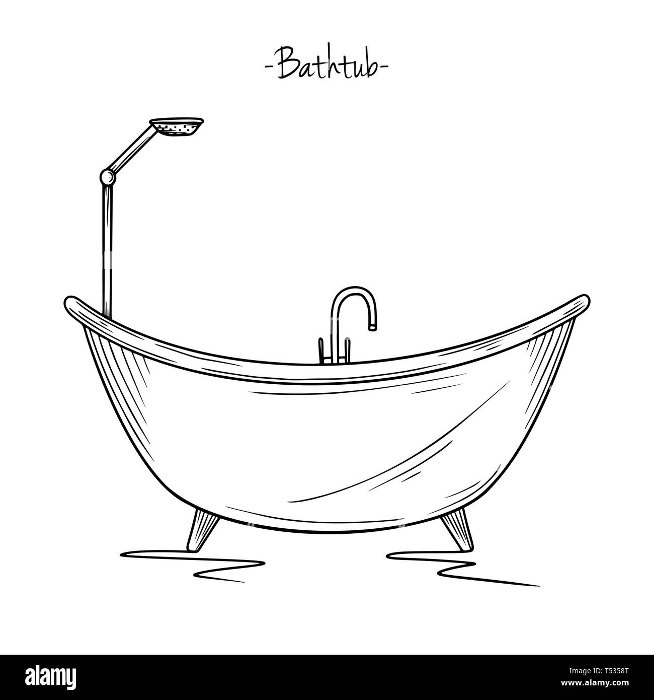Sketch bath with shower. Vector illustration in sketch style. Stock Vector