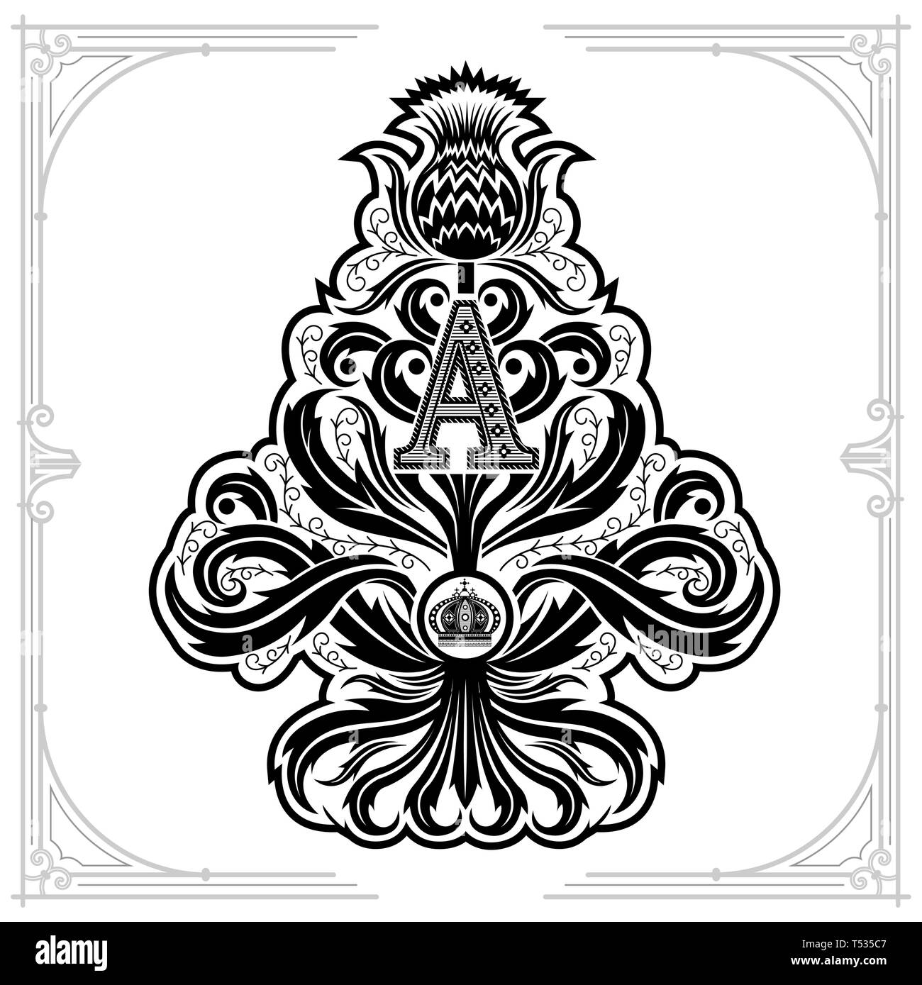 Ace of spades from thistle floral pattern and capital letter A inside ...