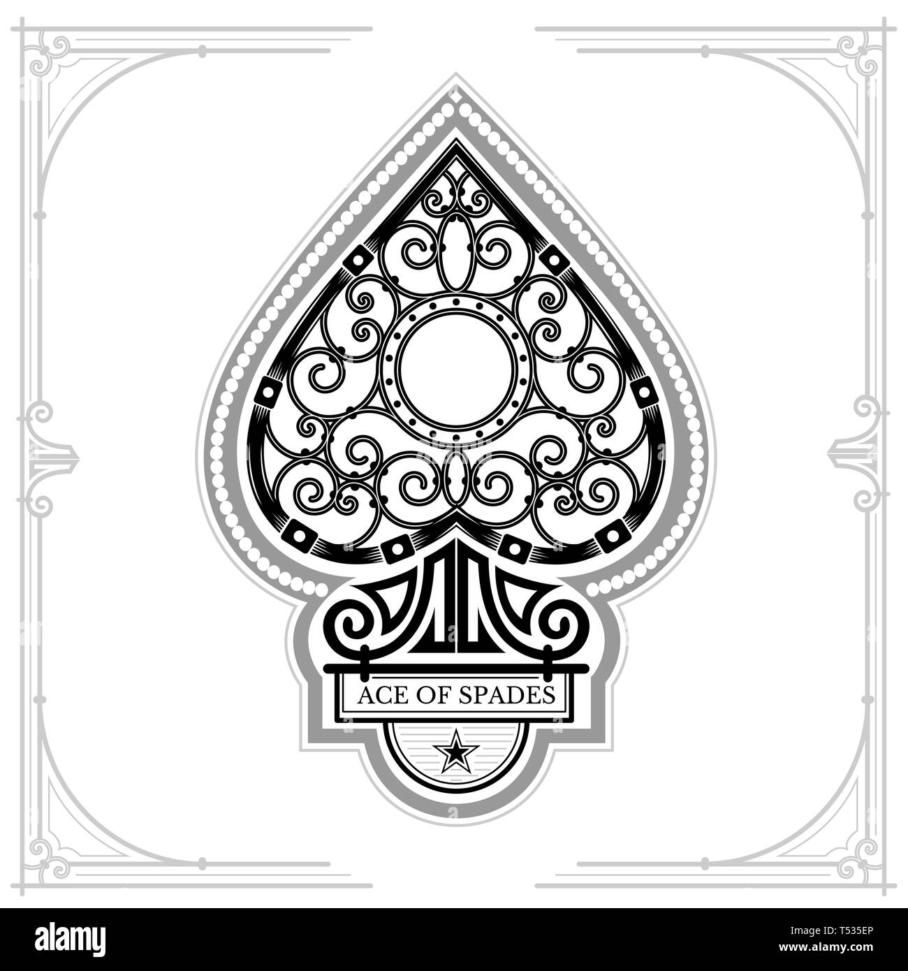 Ace of spades with curl pattern inside. Black on white Stock