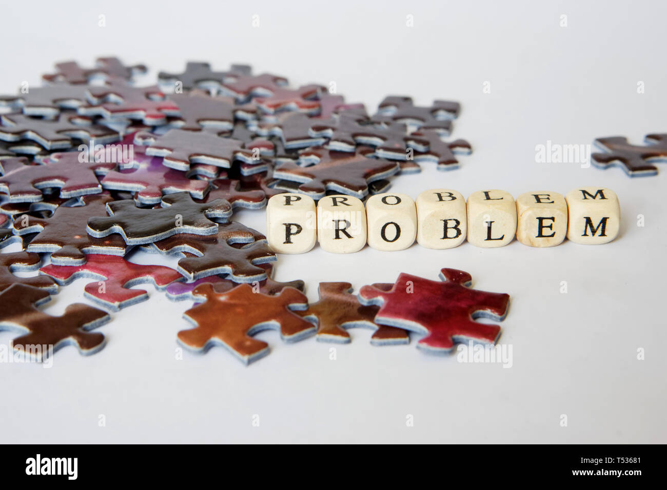 Difficult situation during the assembly of puzzles. Solving complex problems. Opportunities out of the problem situation. White background. Stock Photo