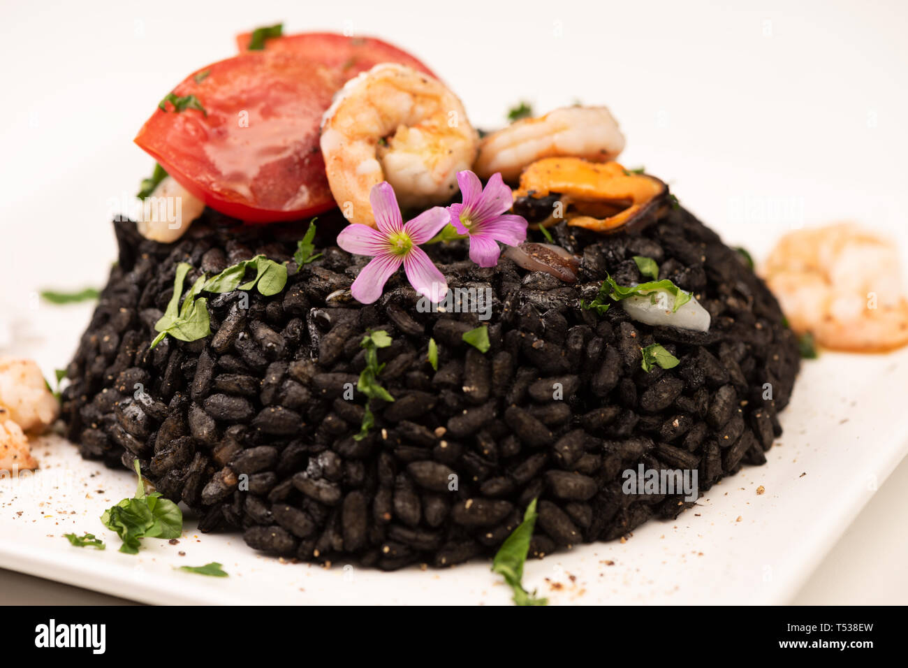 Black risotto squid on plate hi-res stock photography and images - Alamy