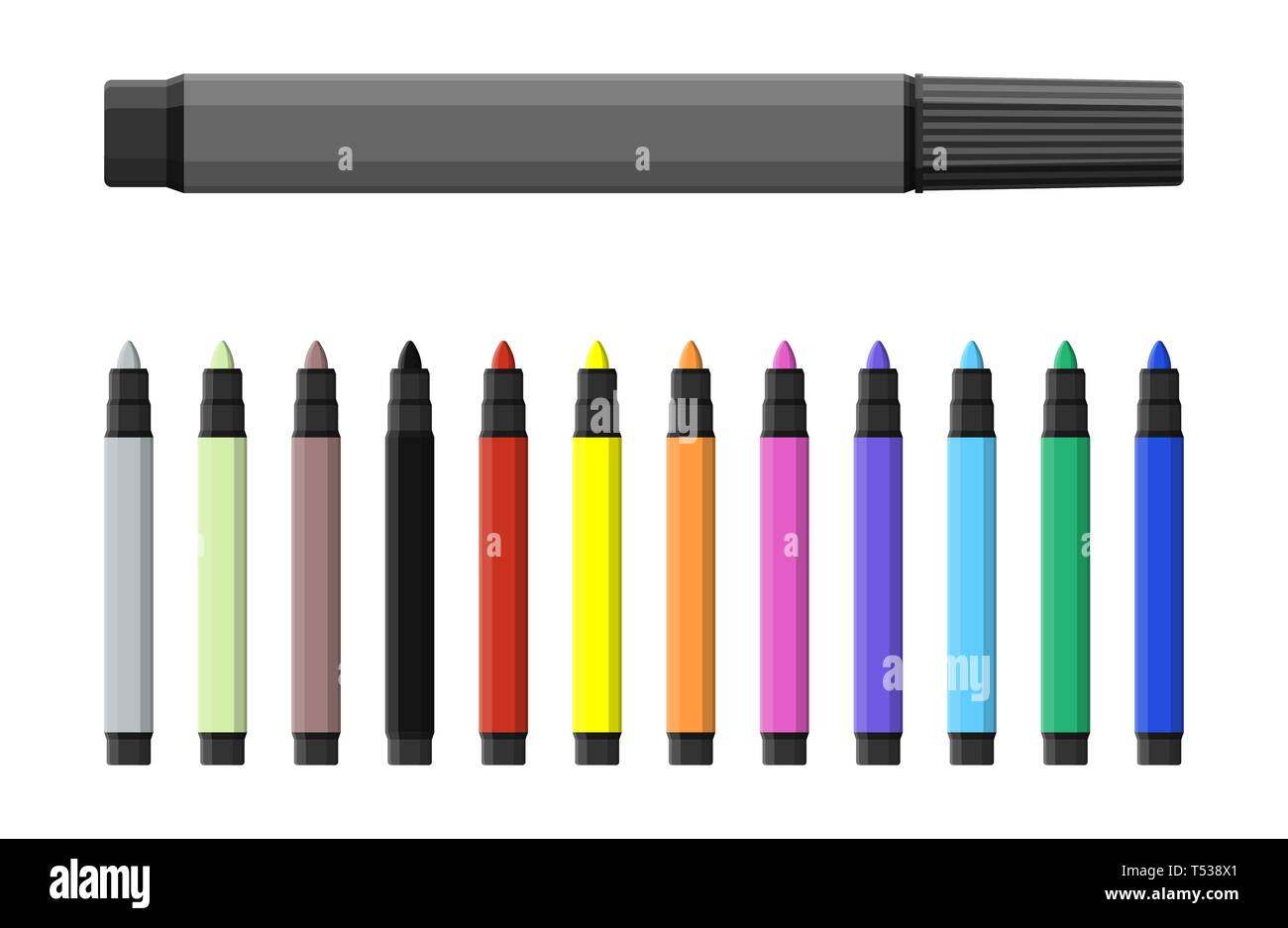 Markers pen. Set of varioust color markers. Watercolor pen. Tool for