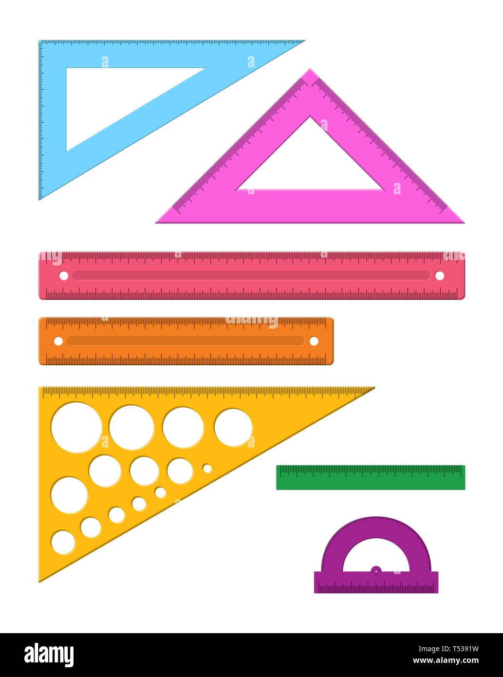 plastic measuring rulers set protractor triangle measuring rulers of different sizes tools for education and work stationery and office supply v stock vector image art alamy