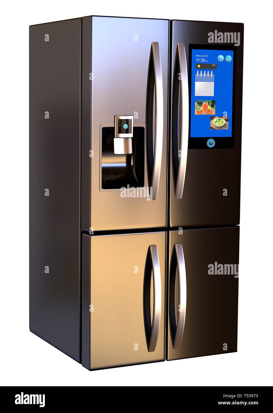 Modern side by side Stainless Steel Smart Refrigerator touch screen