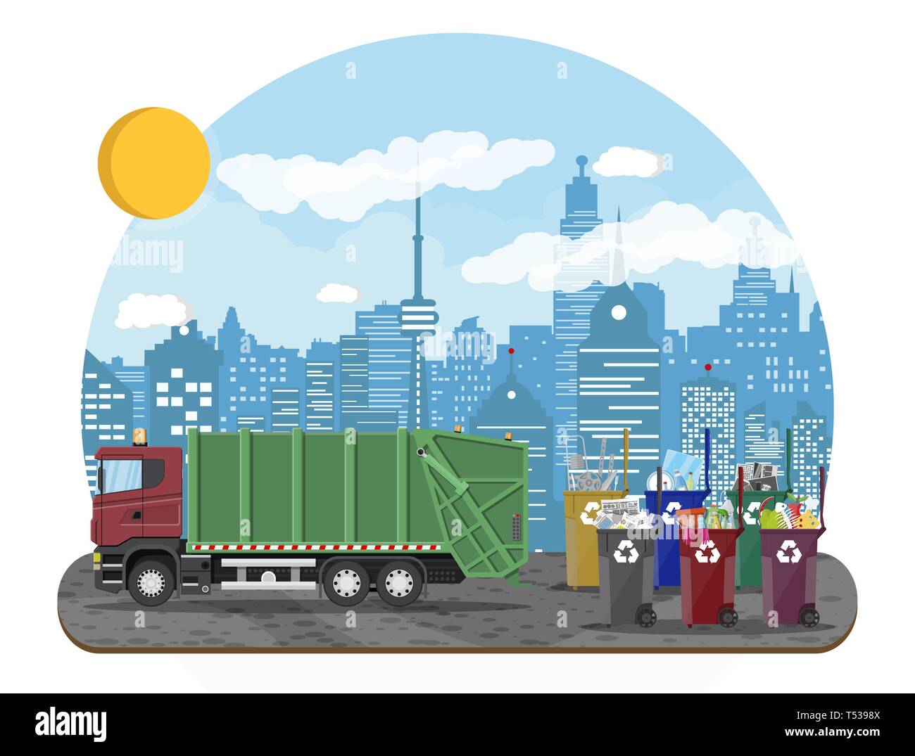 Truck for assembling, transportation garbage. Car waste disposal. Can ...