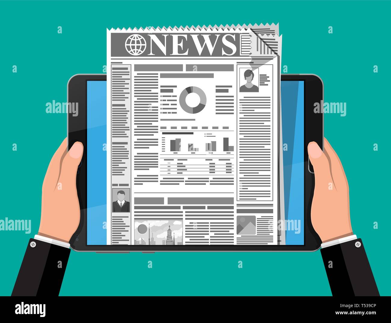 https www alamy com business news on screen of tablet computer screen daily newspaper in internet online news journal pages with various headlines images quotes tex image244091702 html