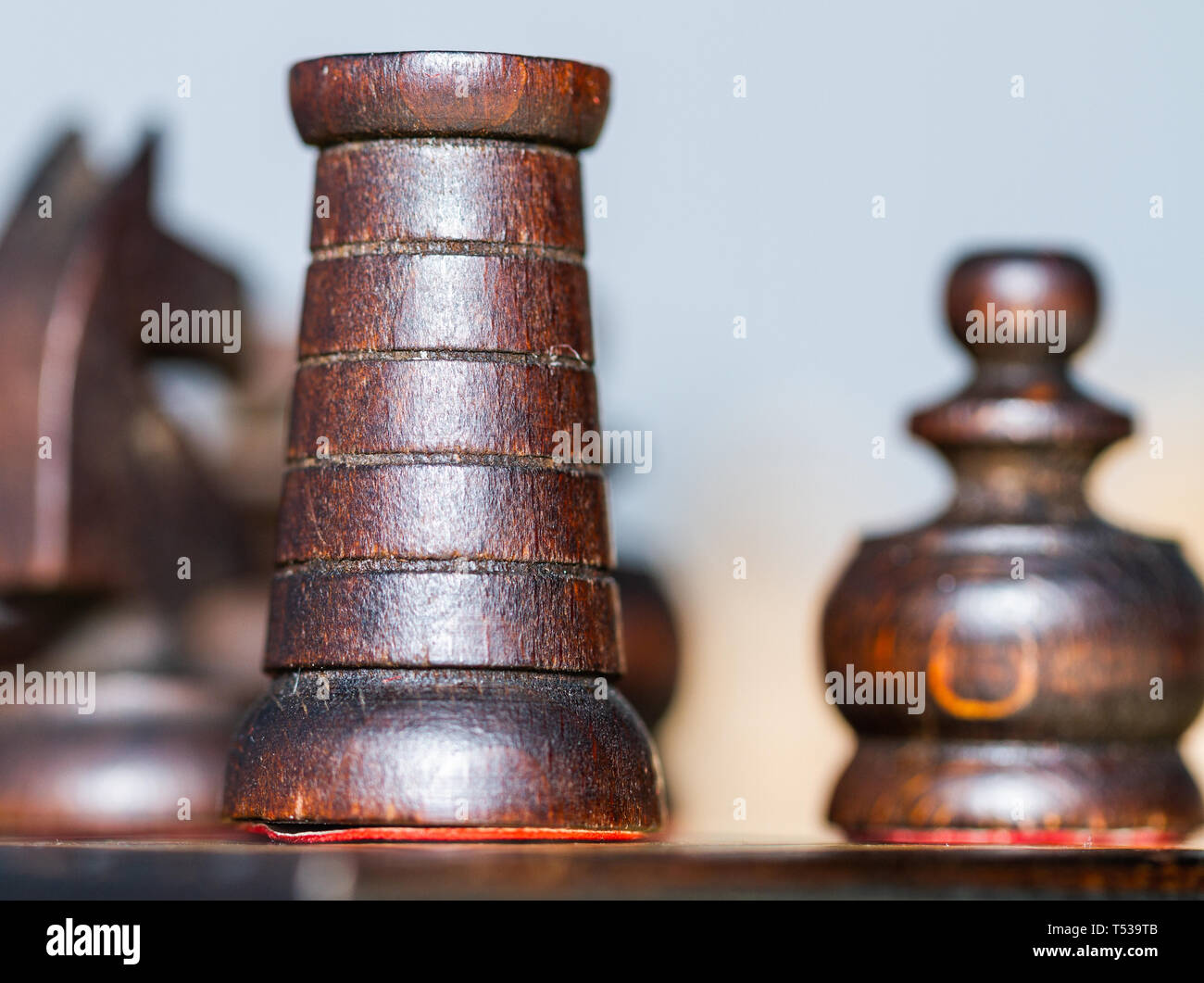Chess, royal strategy game. Wooden figures and pawns. Stock Photo
