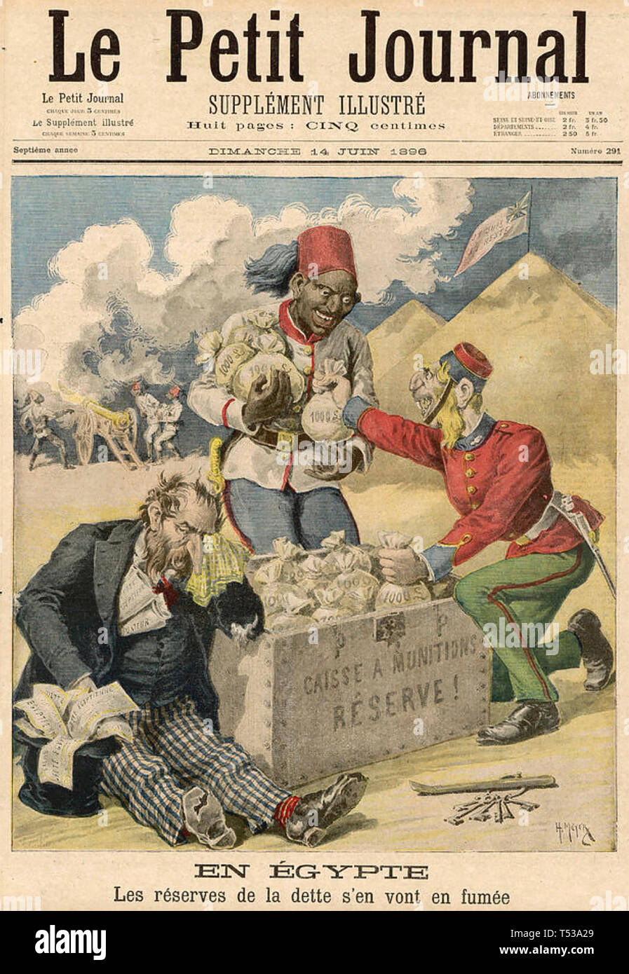 EGYPT: Anti-semitic French magazine cover June 1896 mocking Lord Cromer's financial investments in Egypt to the detriment of Jewish financiers. Stock Photo