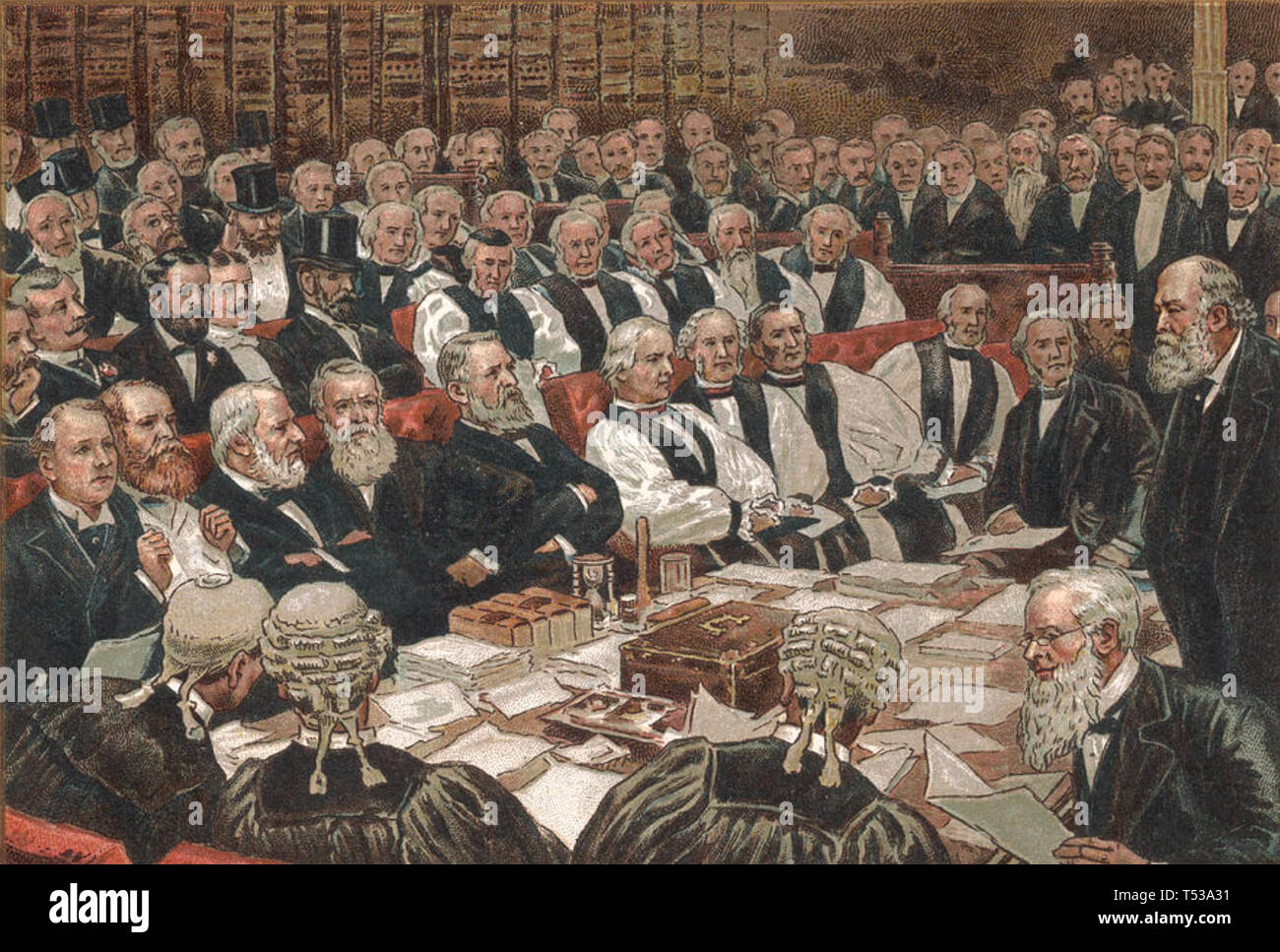 MARQUESS OF SALISBURY (1830-1903) at far right during a Parliamentary debate on Irish Home Rule about 1900 Stock Photo
