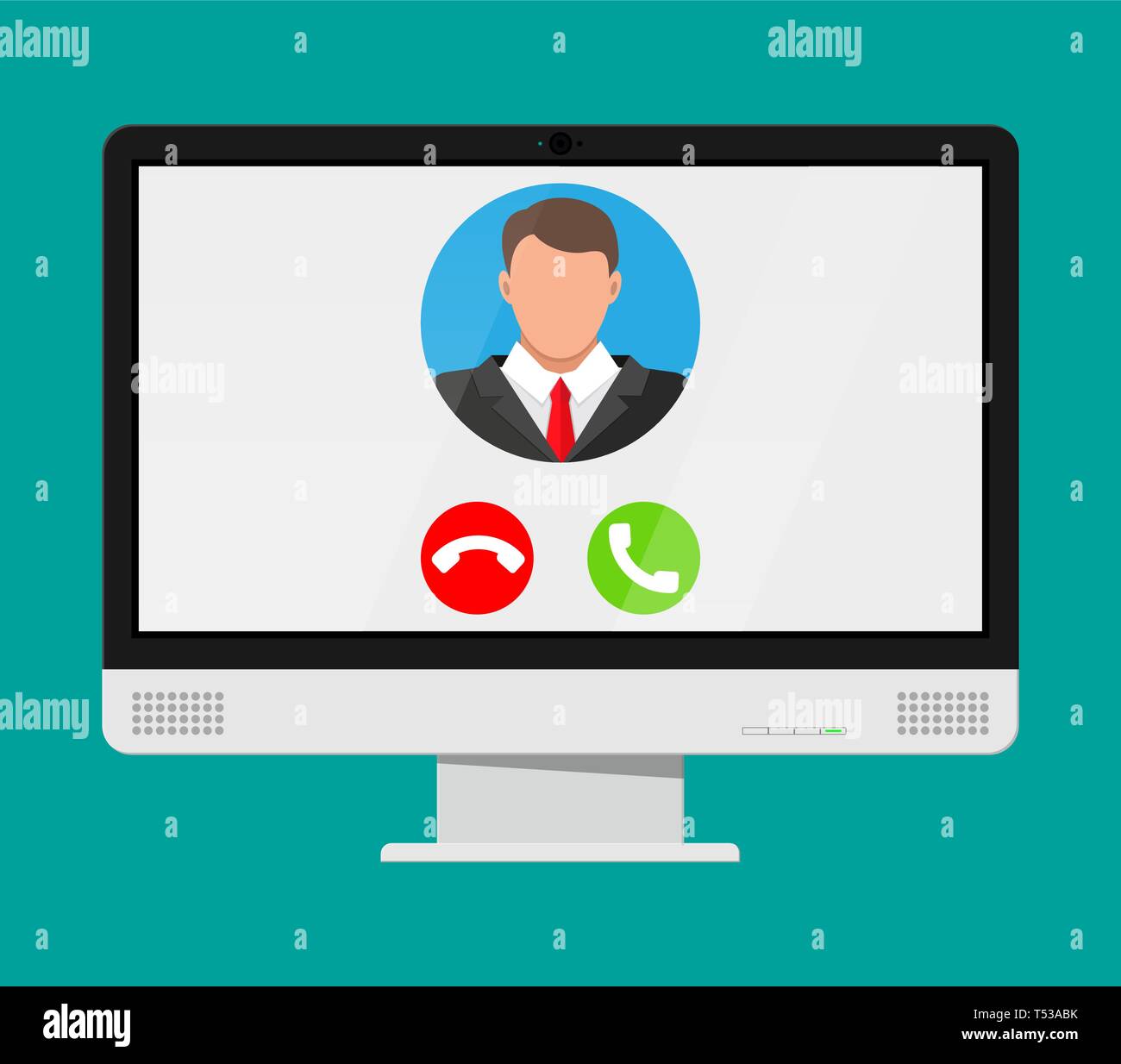 Incoming video call on computer. Photo of man, decline and accept ...