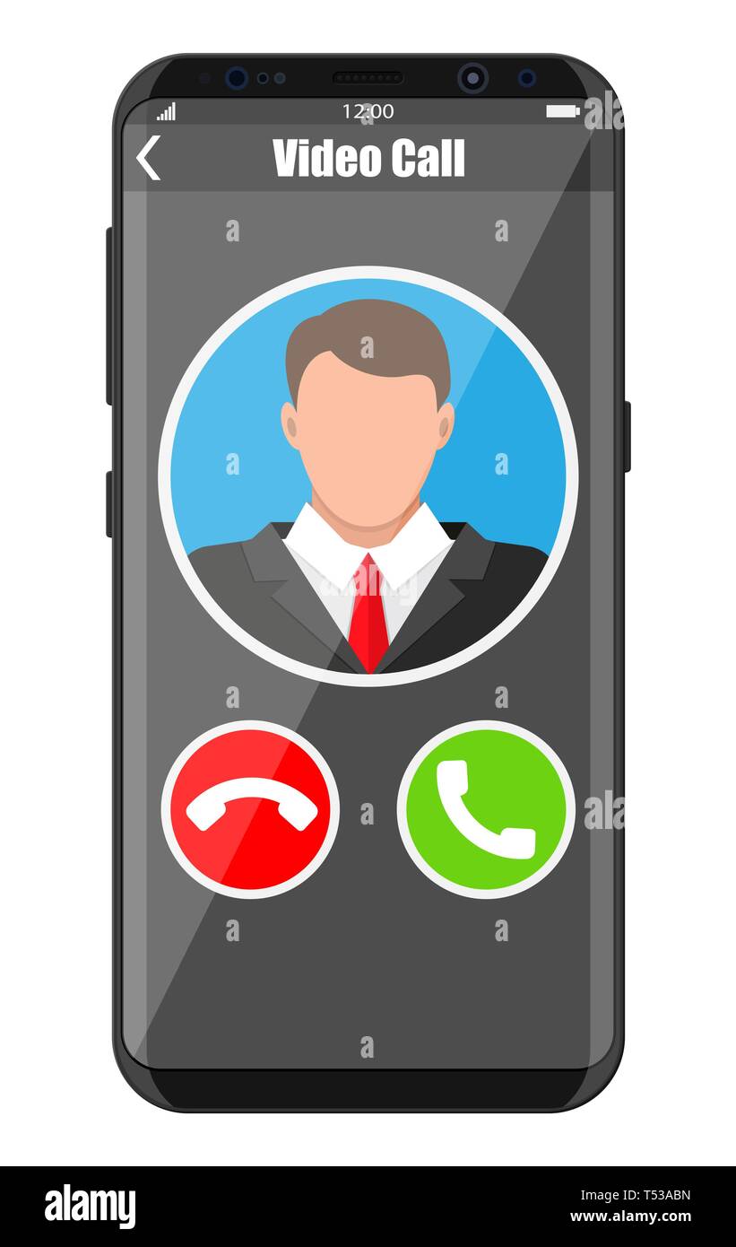 Incoming video call on smartphone. Photo of man, decline and accept ...