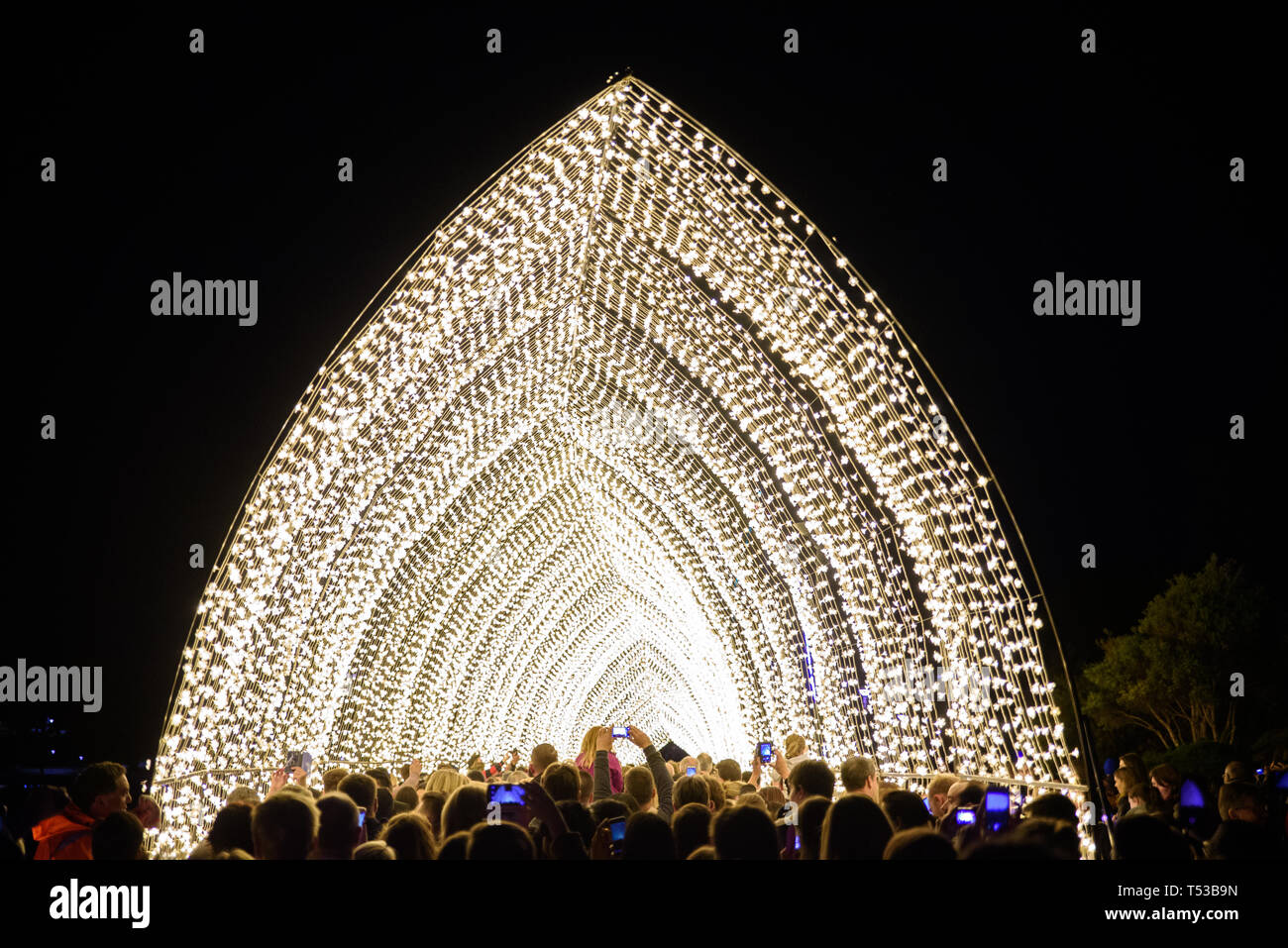 The light tunnel in Vivid Sydney Festival Stock Photo