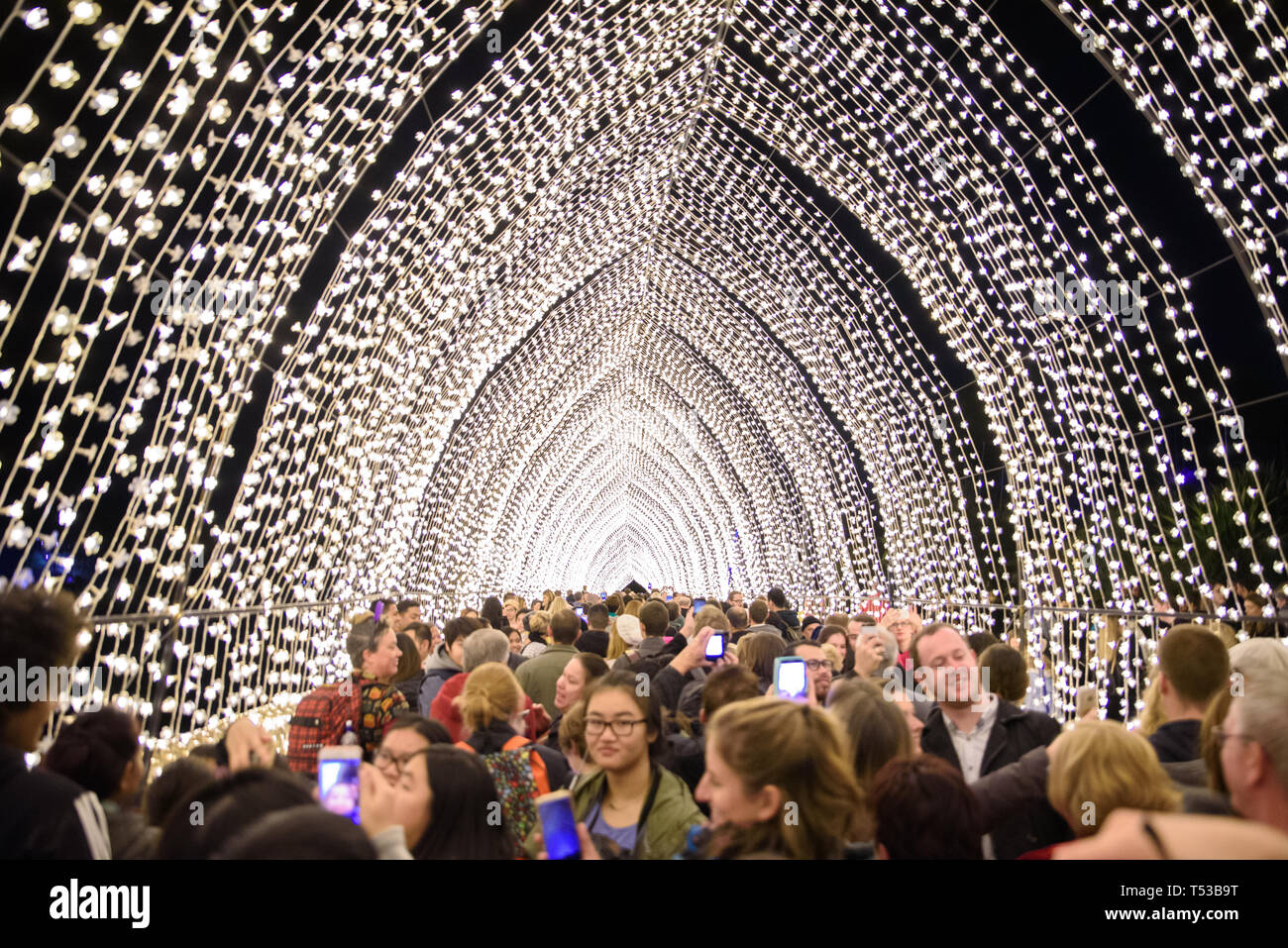 The light tunnel in Vivid Sydney Festival Stock Photo