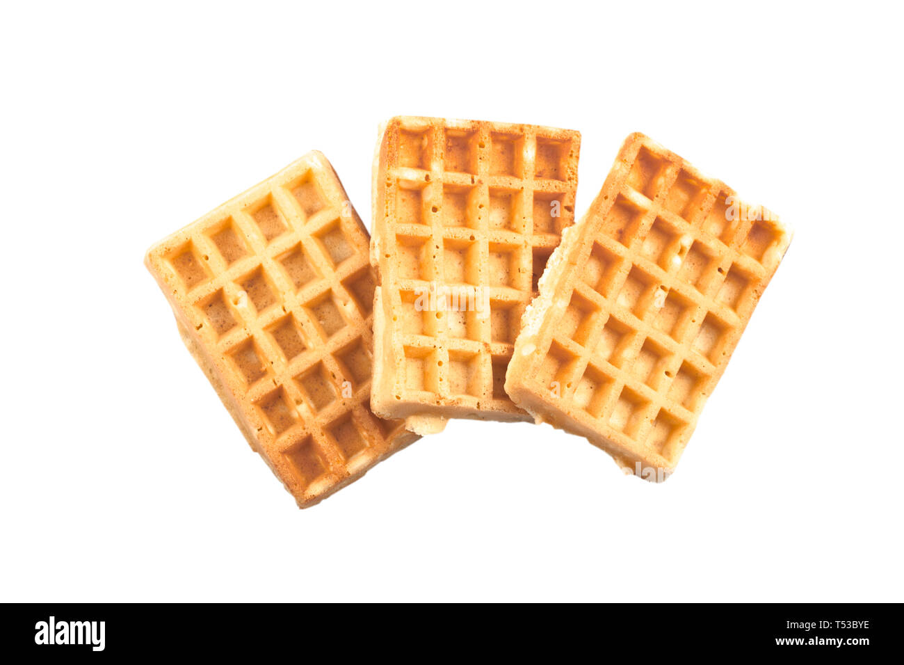 Belgium waffers isolated on white background. Top view of three fresh ...